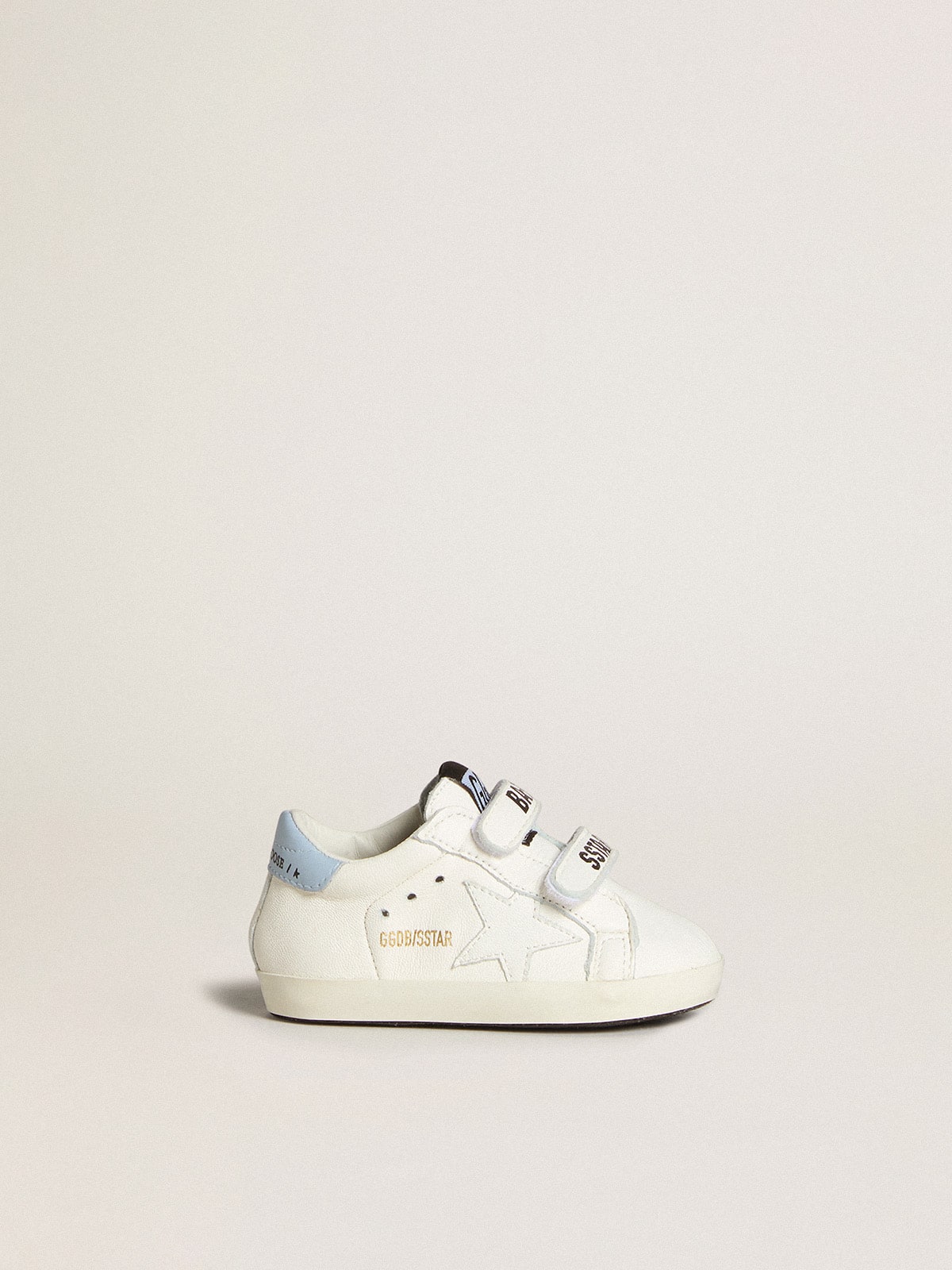 Baby School set in white nappa with light blue leather heel tab