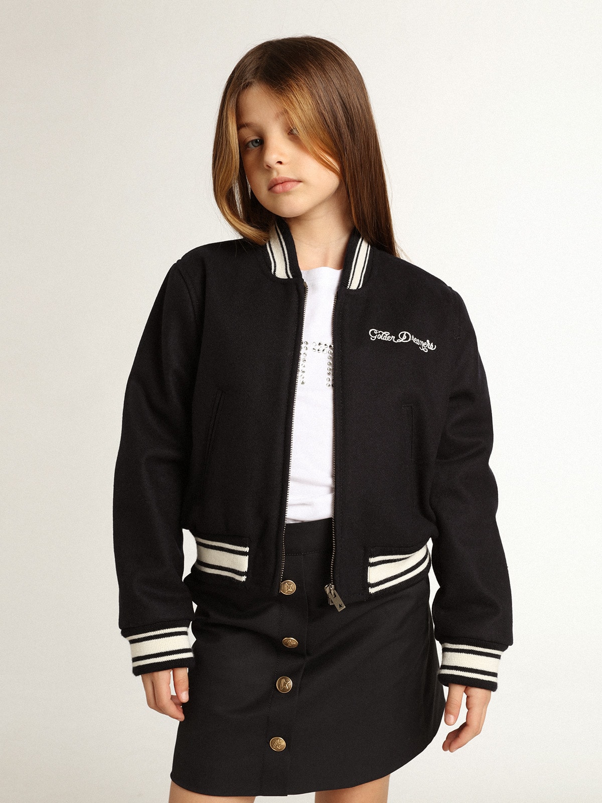 Boys' bomber jacket in dark blue wool