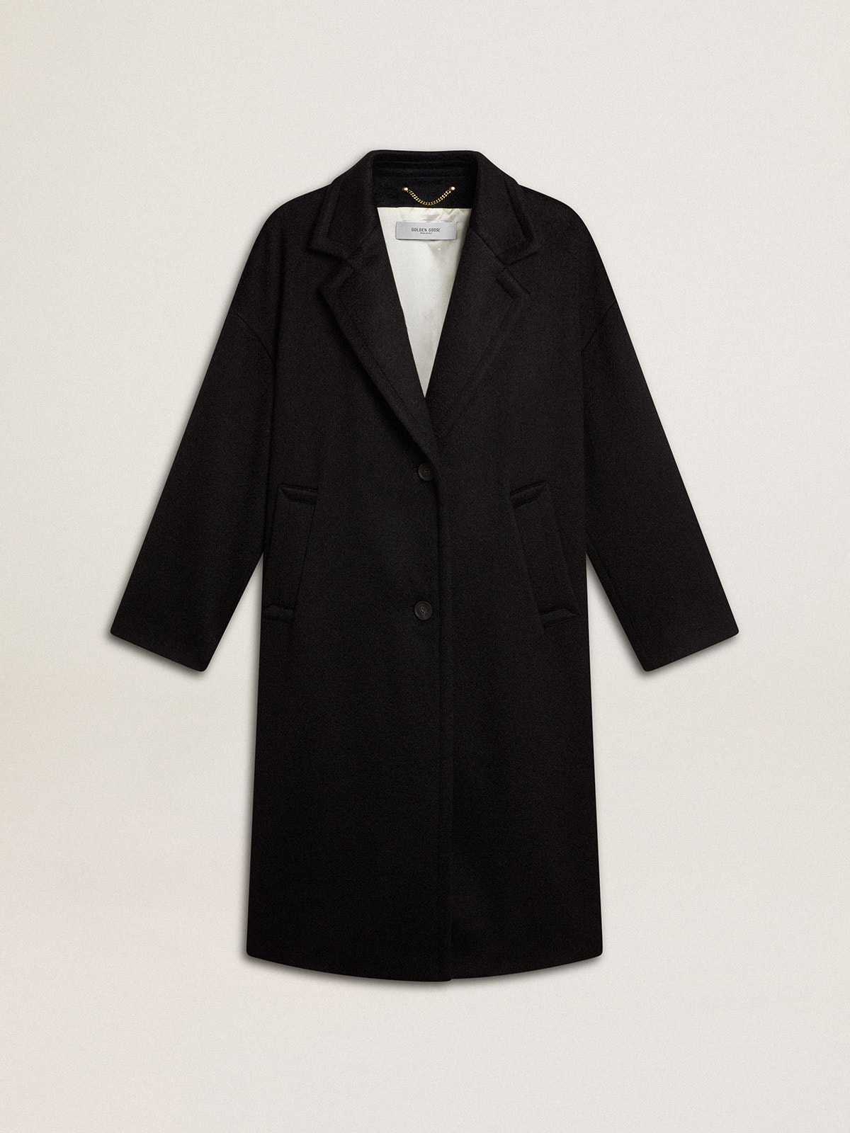Women's single-breasted black cocoon coat