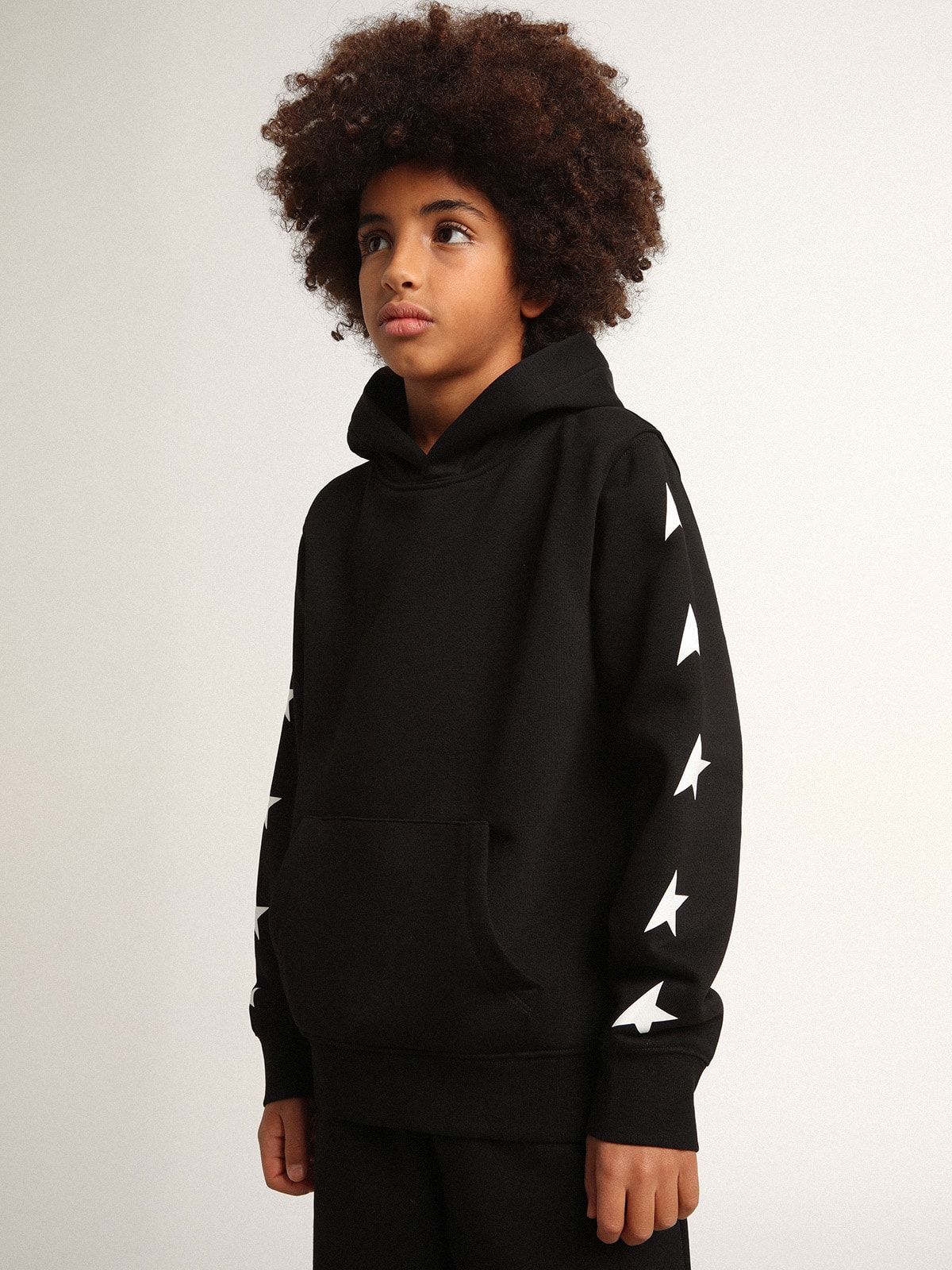 Boys' hooded sweatshirt in black with contrasting white stars