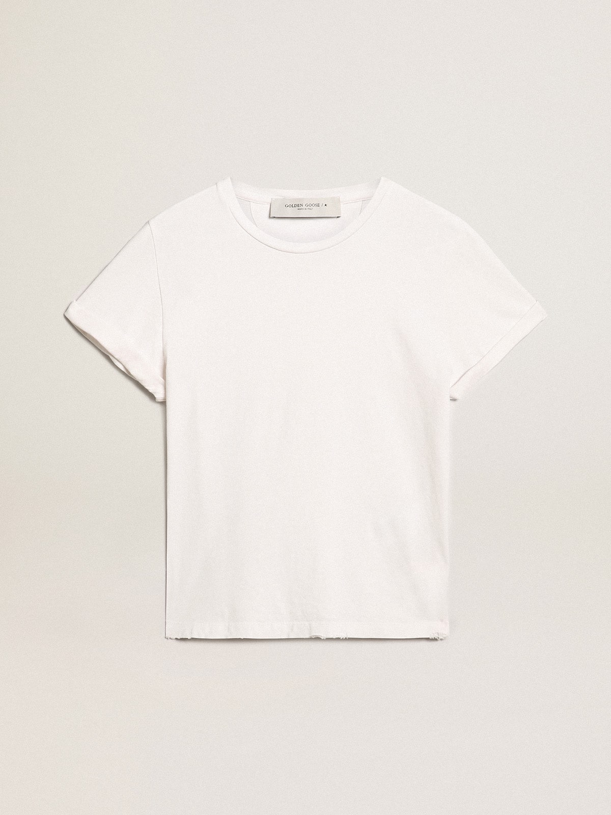 Distressed slim-fit women's T-shirt in white
