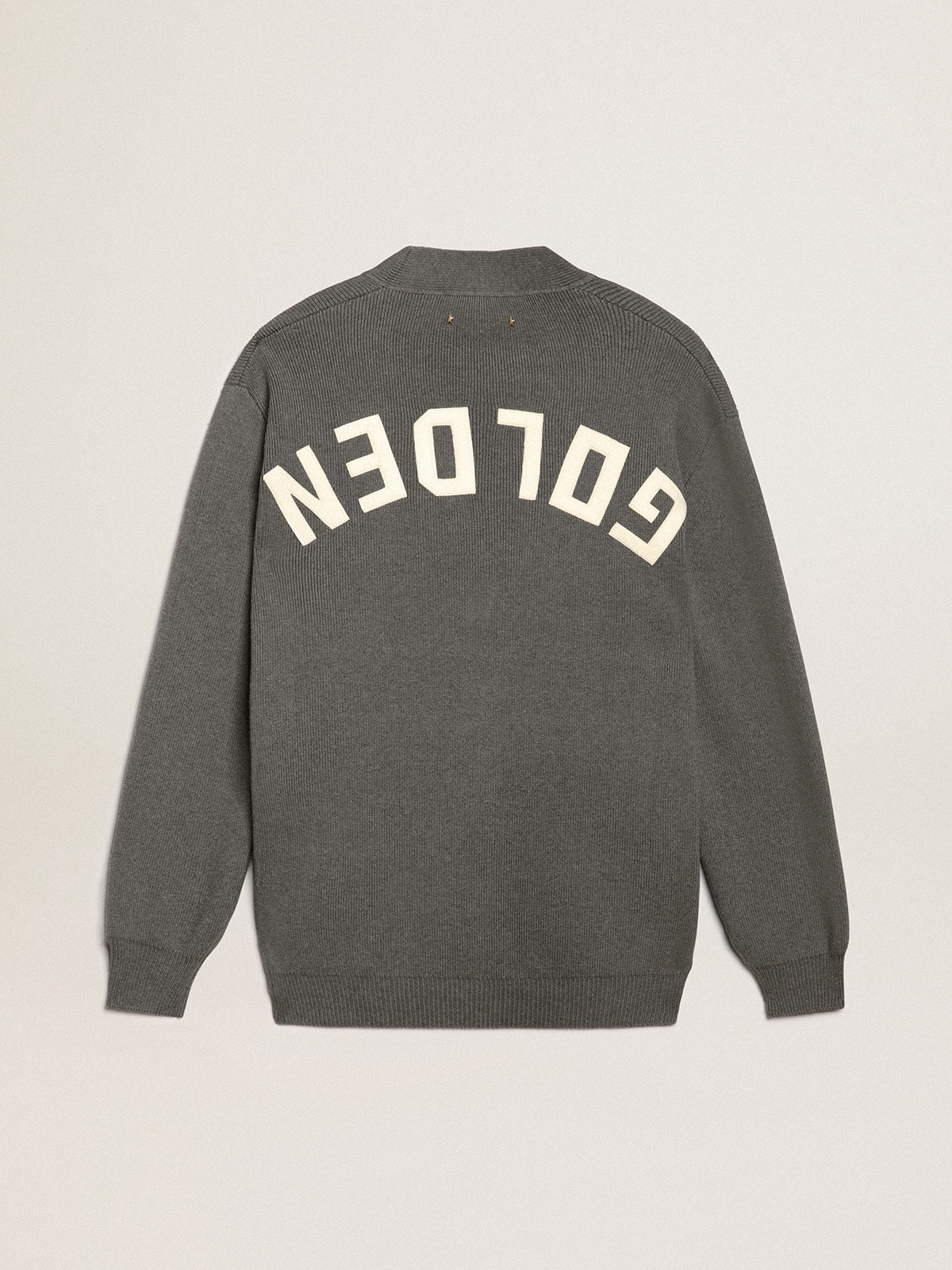 Men's cardigan in mélange gray cotton with logo on the back