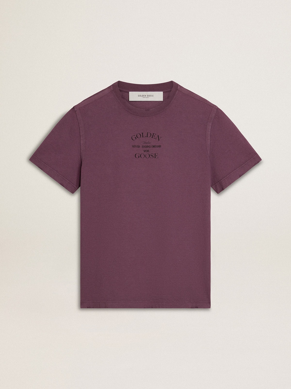 Men's cotton T-shirt in worn purple with logo print