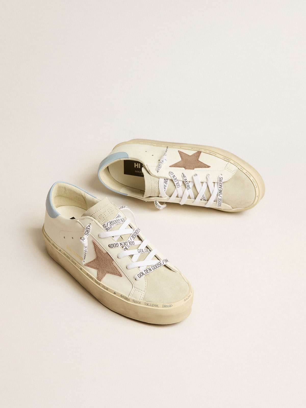 Hi Star LTD with pink suede star and light blue leather heel tab