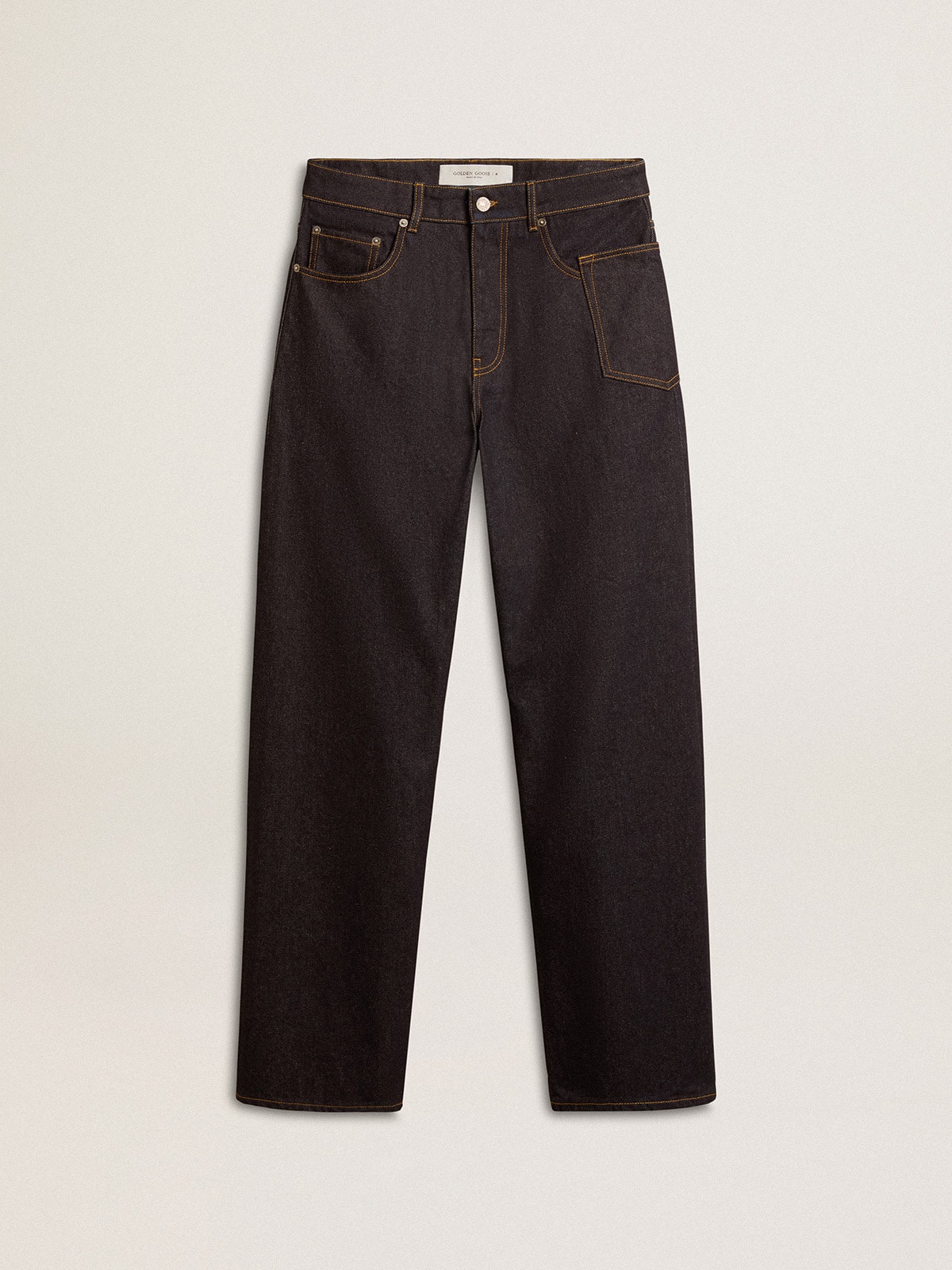 Men's dark blue wide-leg jeans in one-wash denim