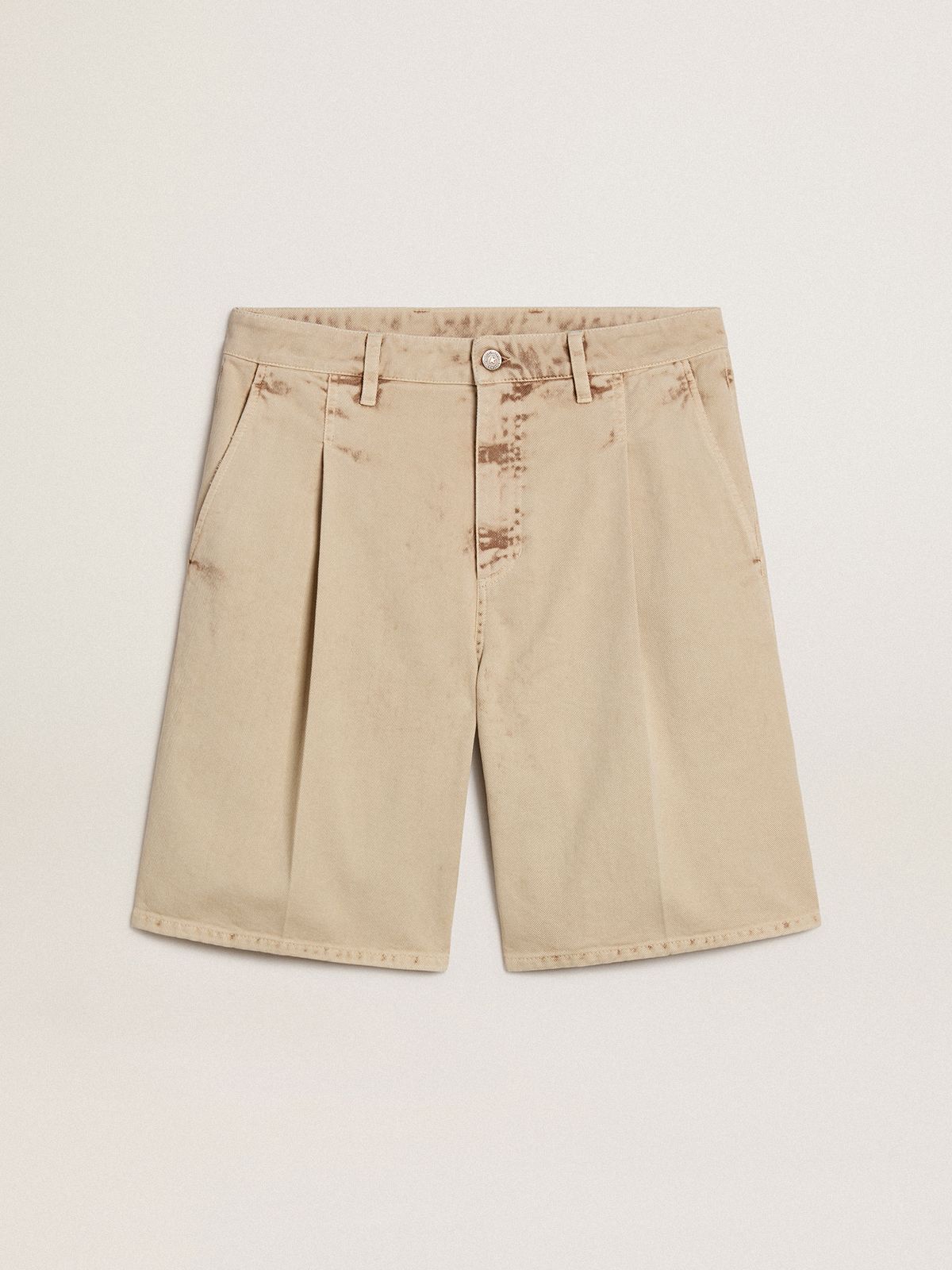Men's Bermuda shorts in beige denim with a lived-in look finish