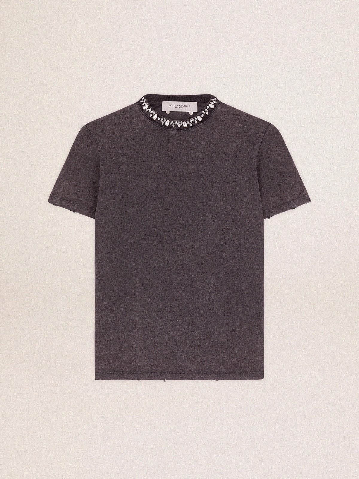 Women's anthracite gray T-shirt with crystals
