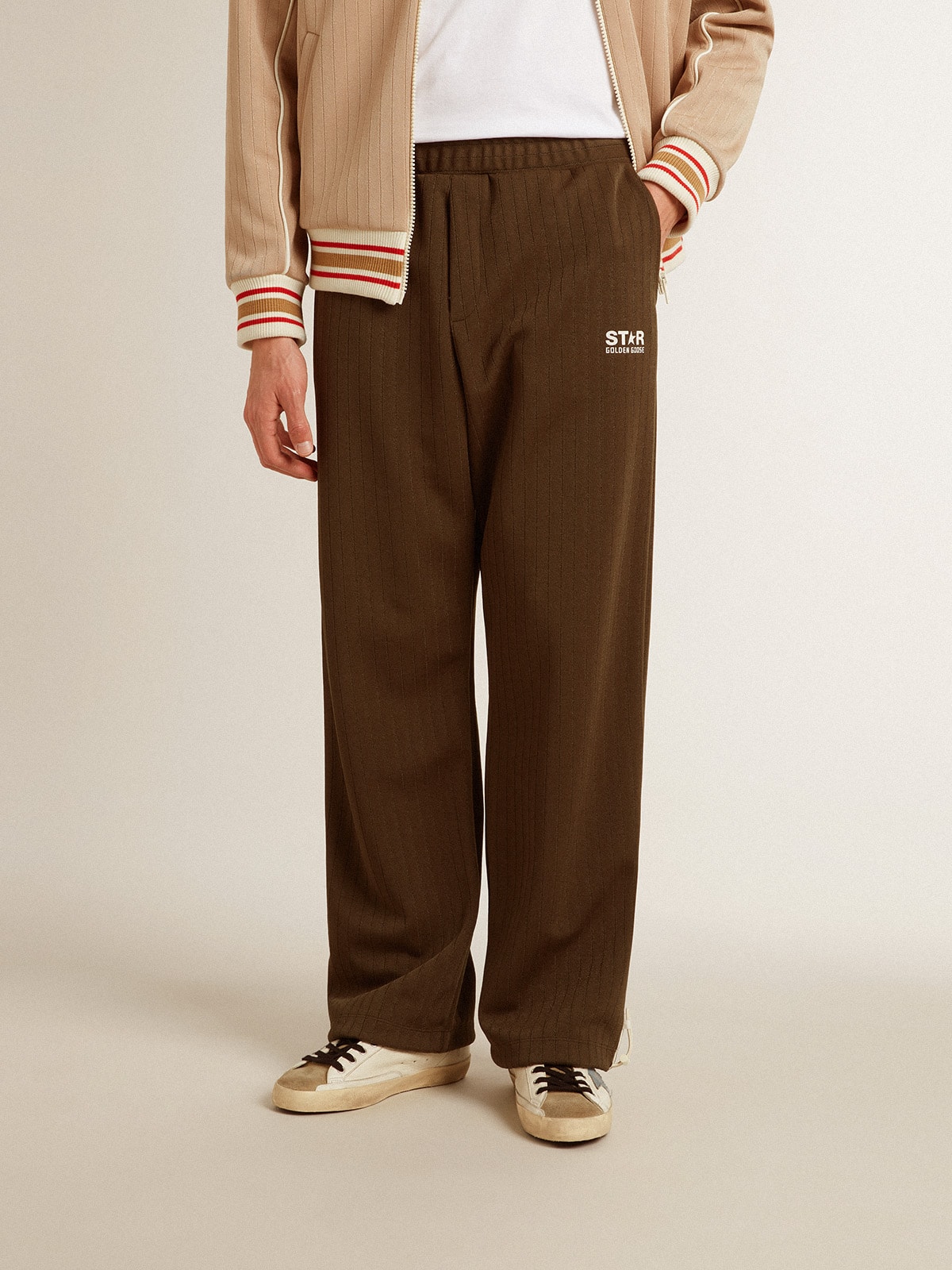Men's military green joggers with white logo