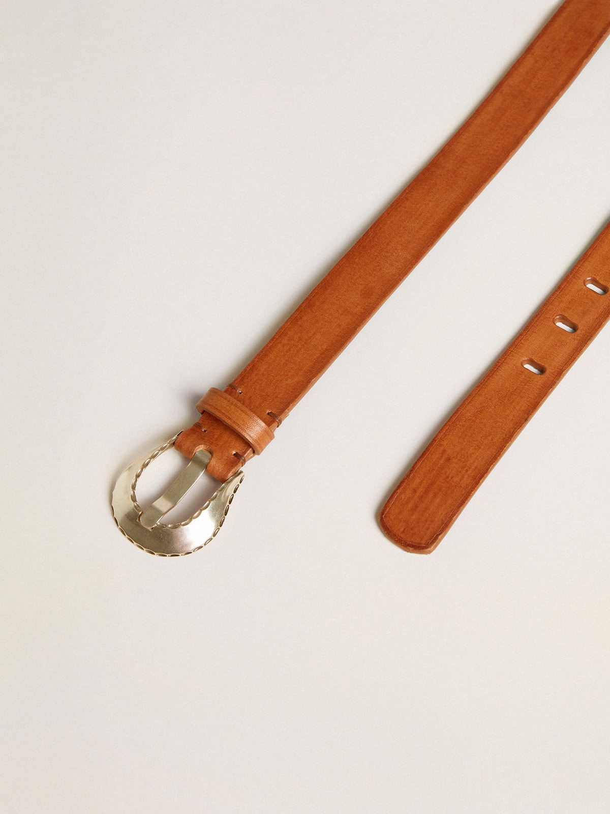 Men's belt in tan-colored washed leather