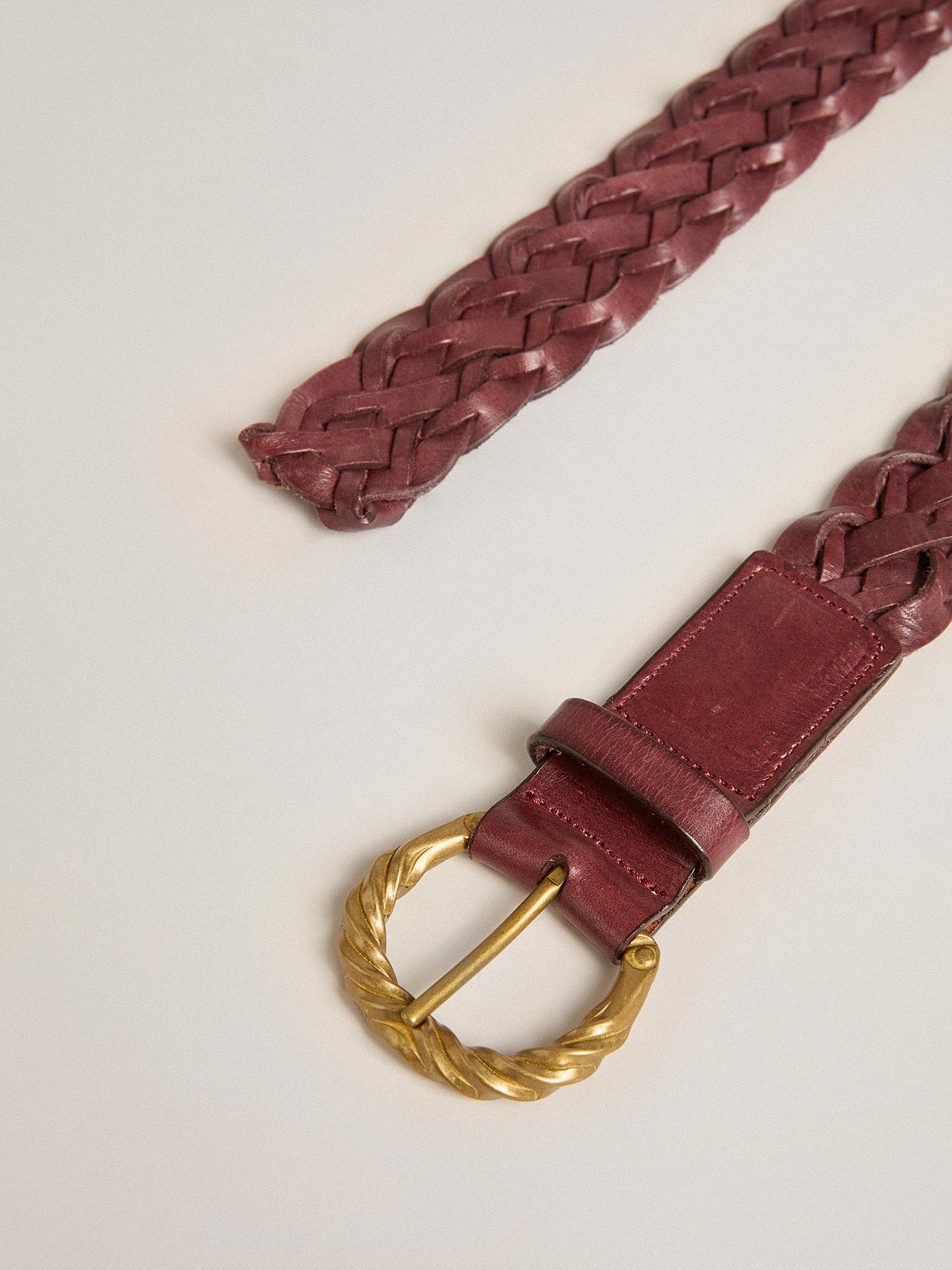 Women's burgundy woven leather belt