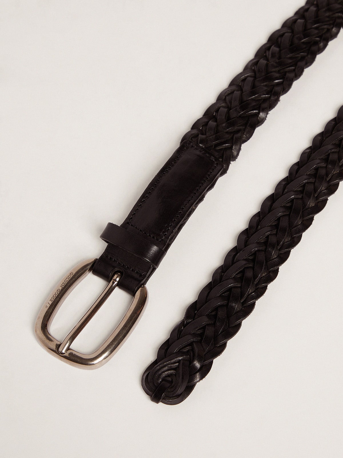 Men's belt in black braided leather