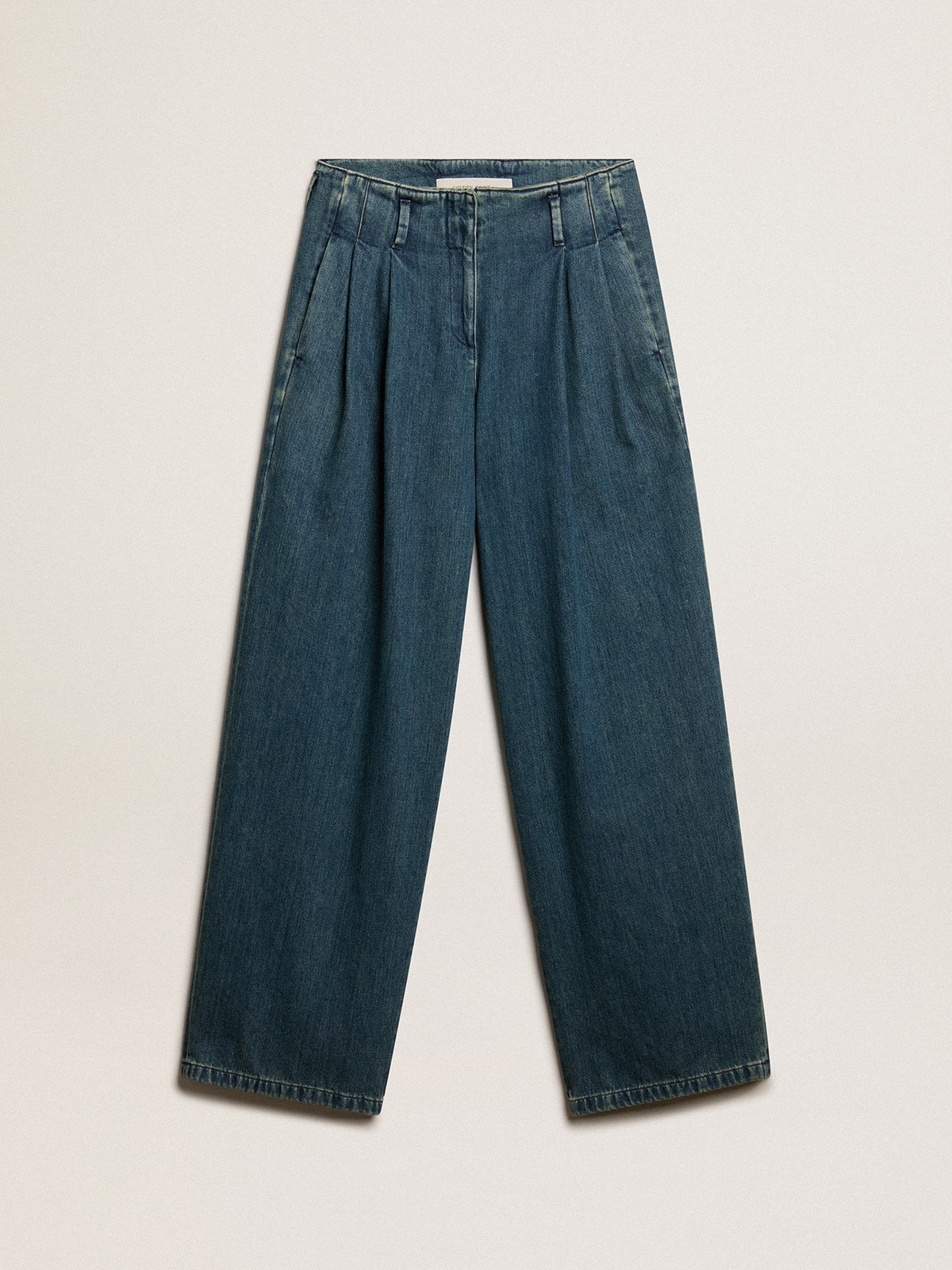 Women's blue cotton pleated pants