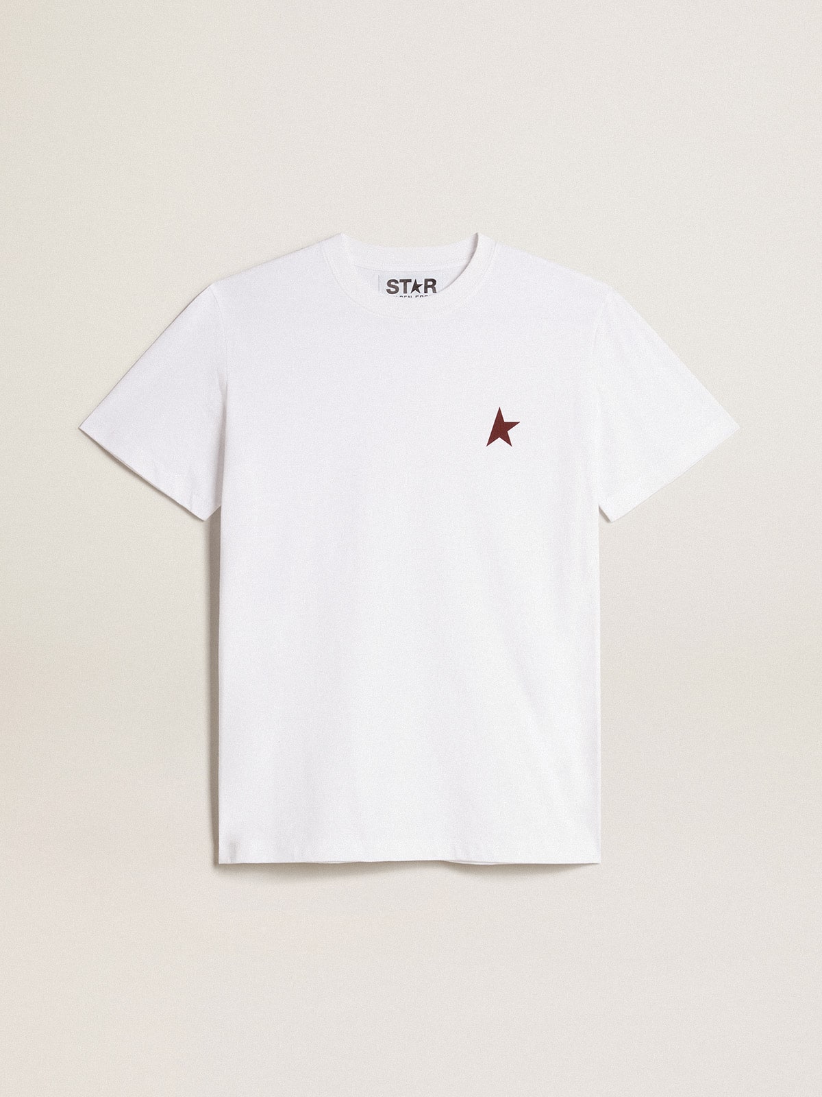 Women's white T-shirt with burgundy star on the front