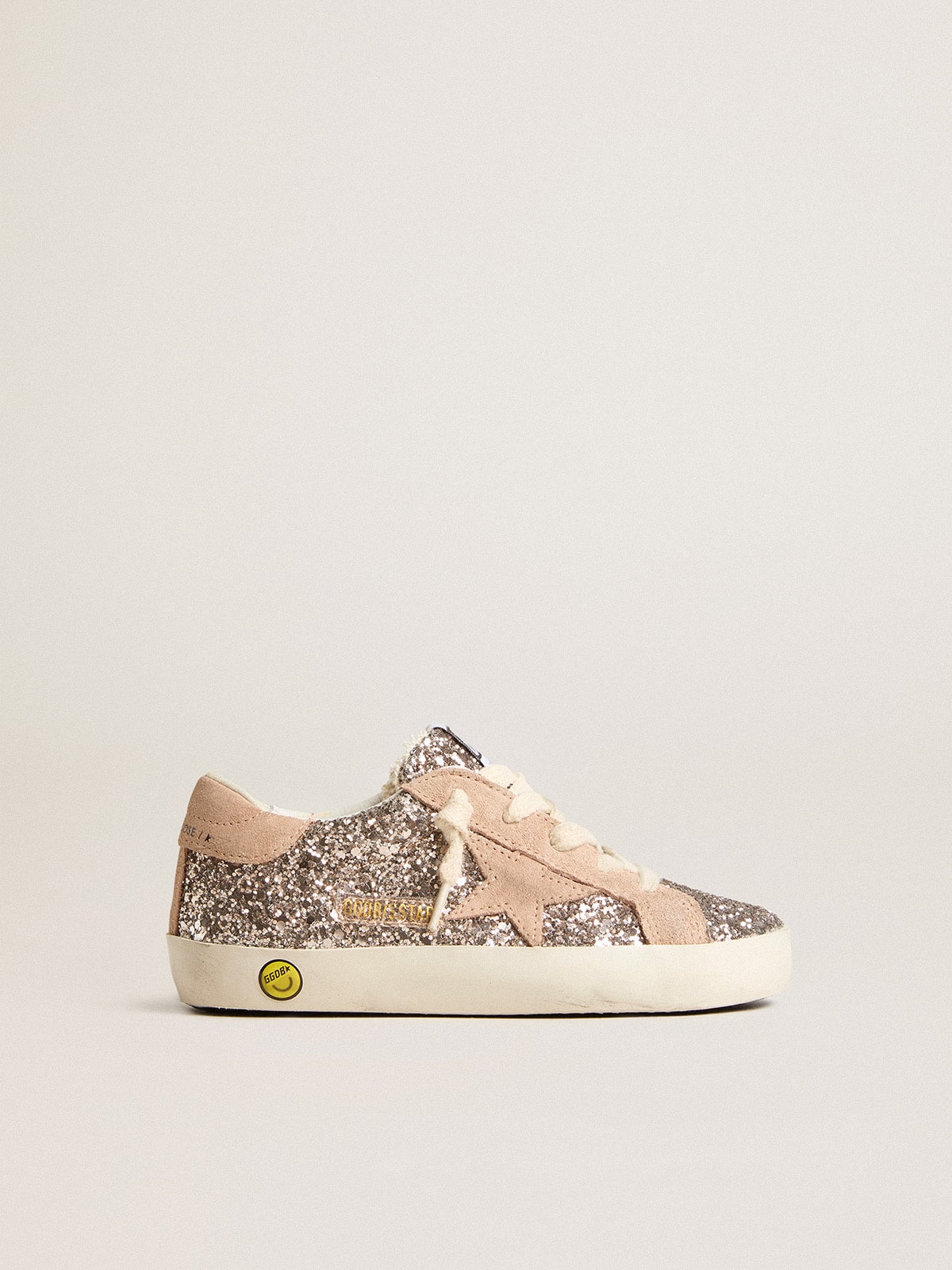 Young Super-Star in glitter with suede star and heel tab