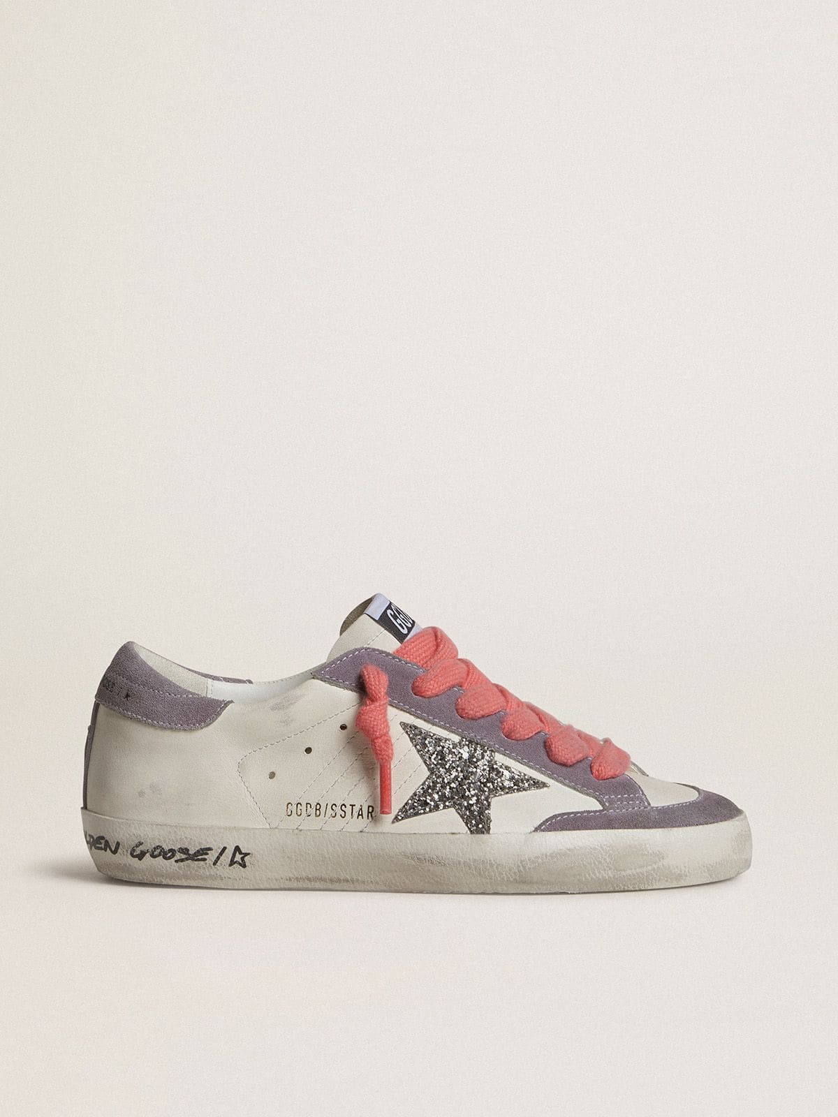 Super-Star with silver glitter star and lilac suede heel tab