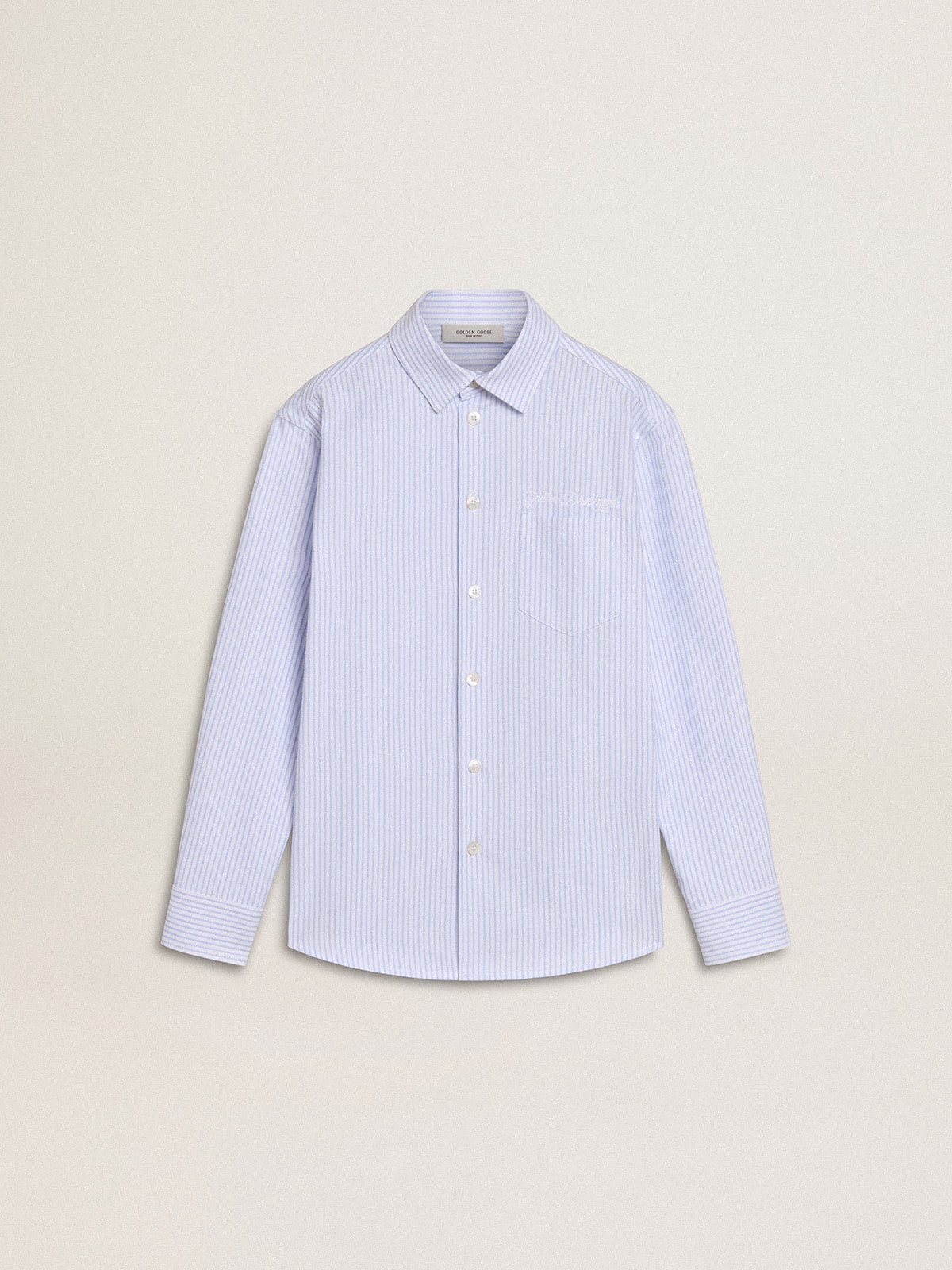 Girls' striped shirt with embroidered lettering on the pocket