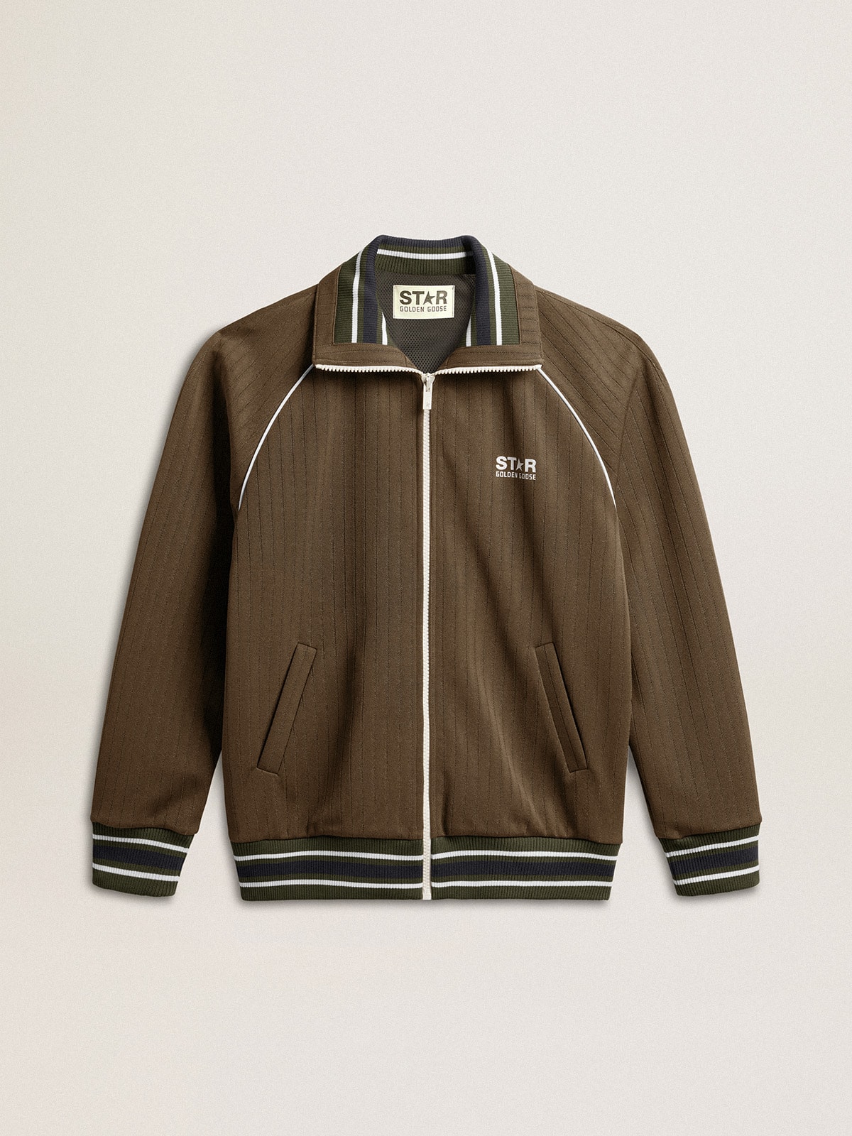 Men's military green zipped sweatshirt with white logo