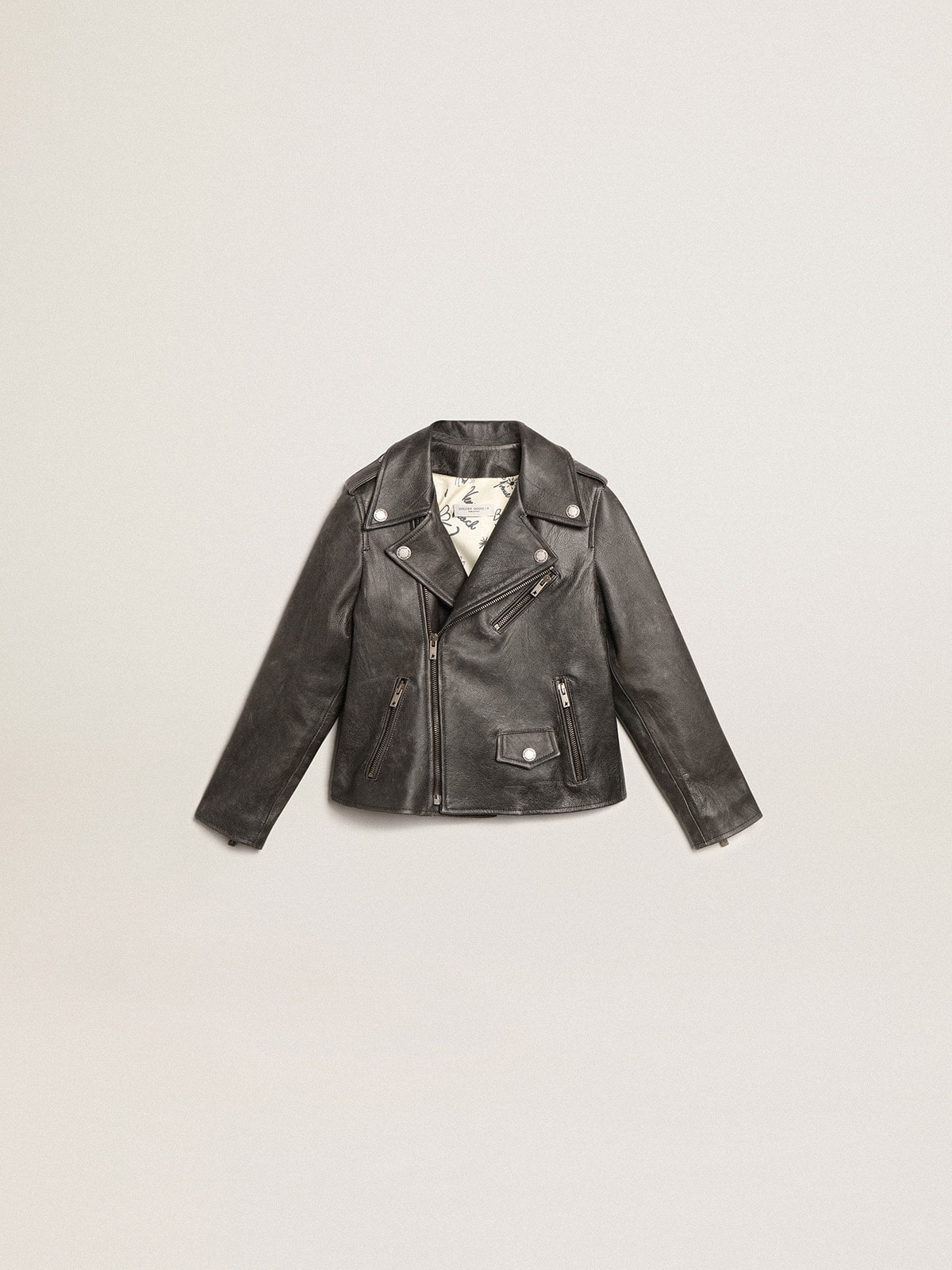 Boys' biker jacket in distressed leather