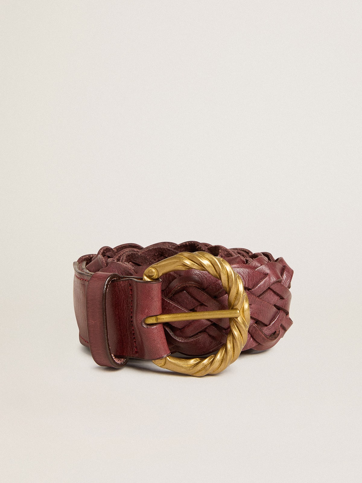 Women's burgundy woven leather belt