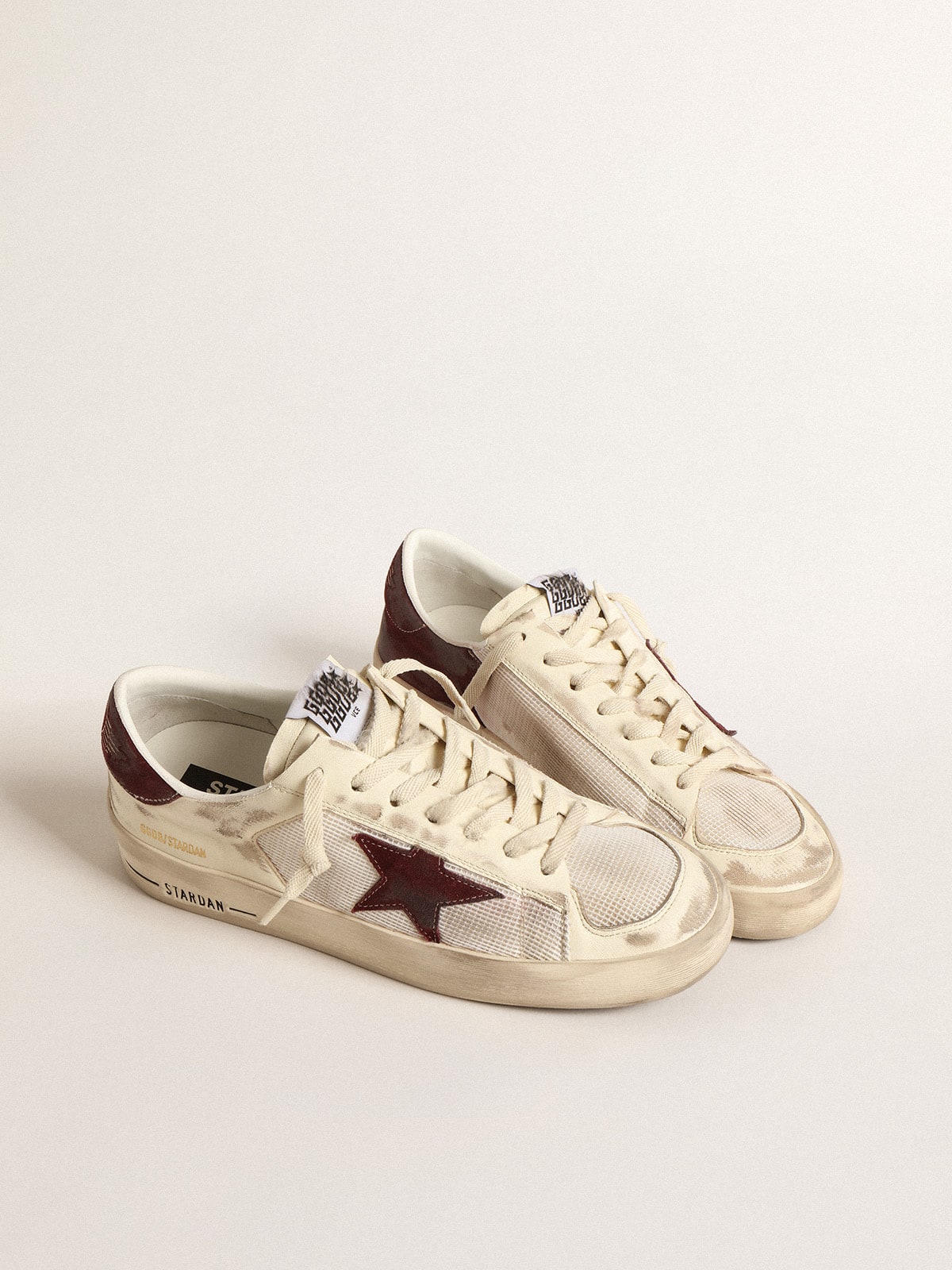 Stardan in nappa and mesh with wine-red suede star and heel tab