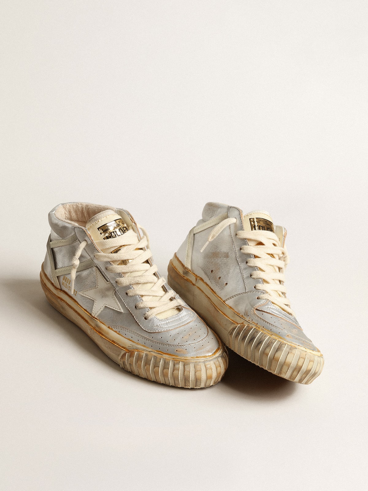 Men's Mid Star in silver metallic leather with ivory star