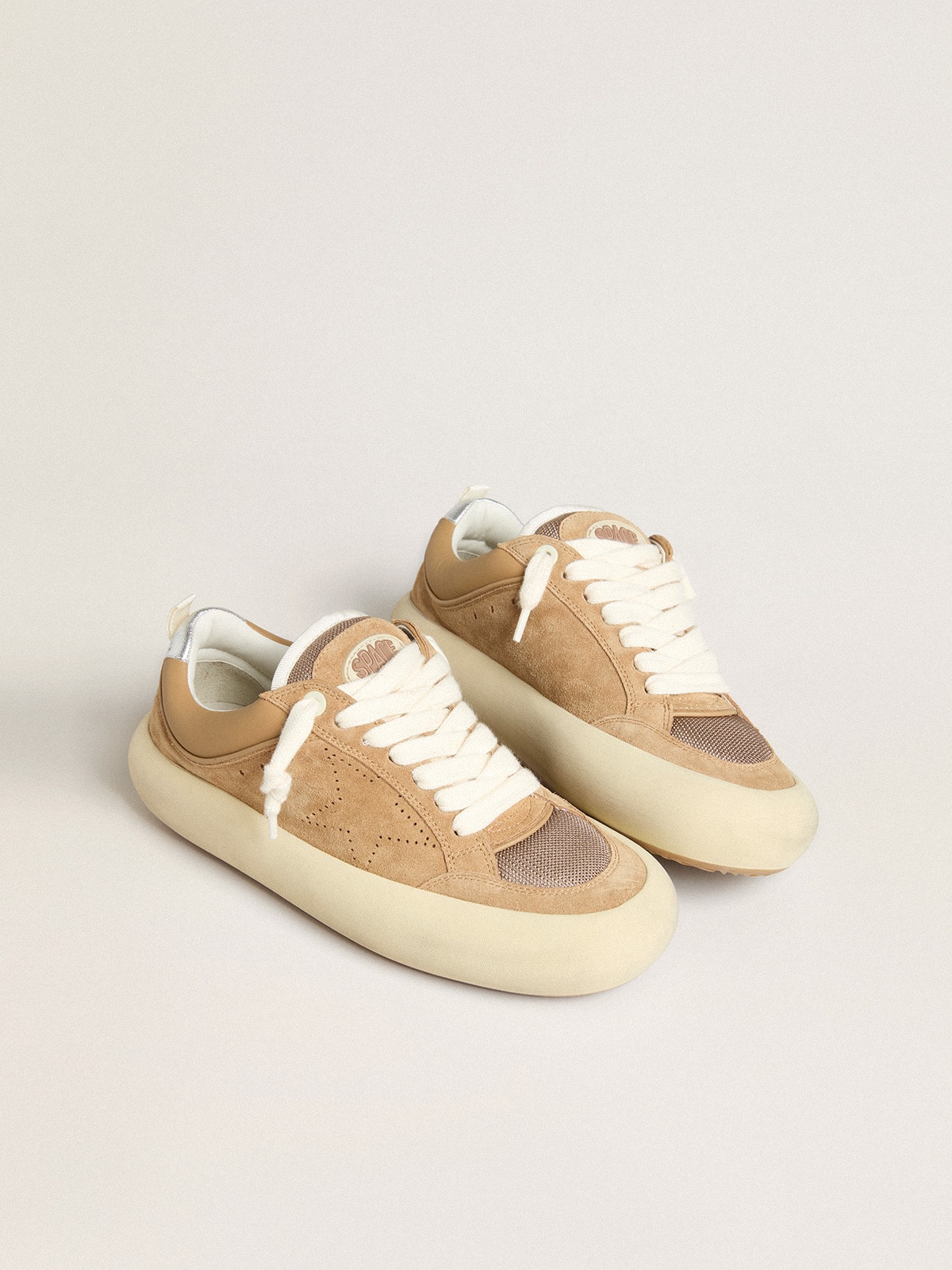 Men's Space-Star Cube in tobacco suede with perforated star