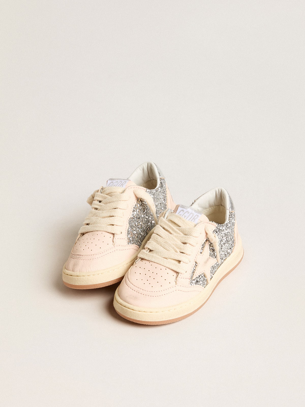 Junior Ball Star in glitter with silver metallic leather heel tab