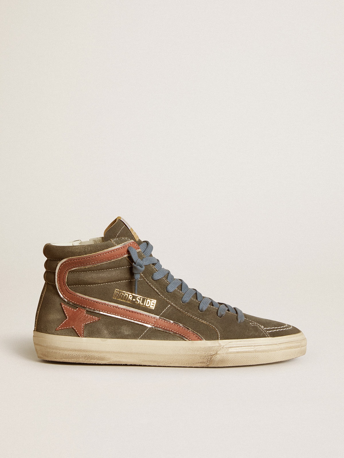 Men's Slide in gray suede with brown nubuck star and flash