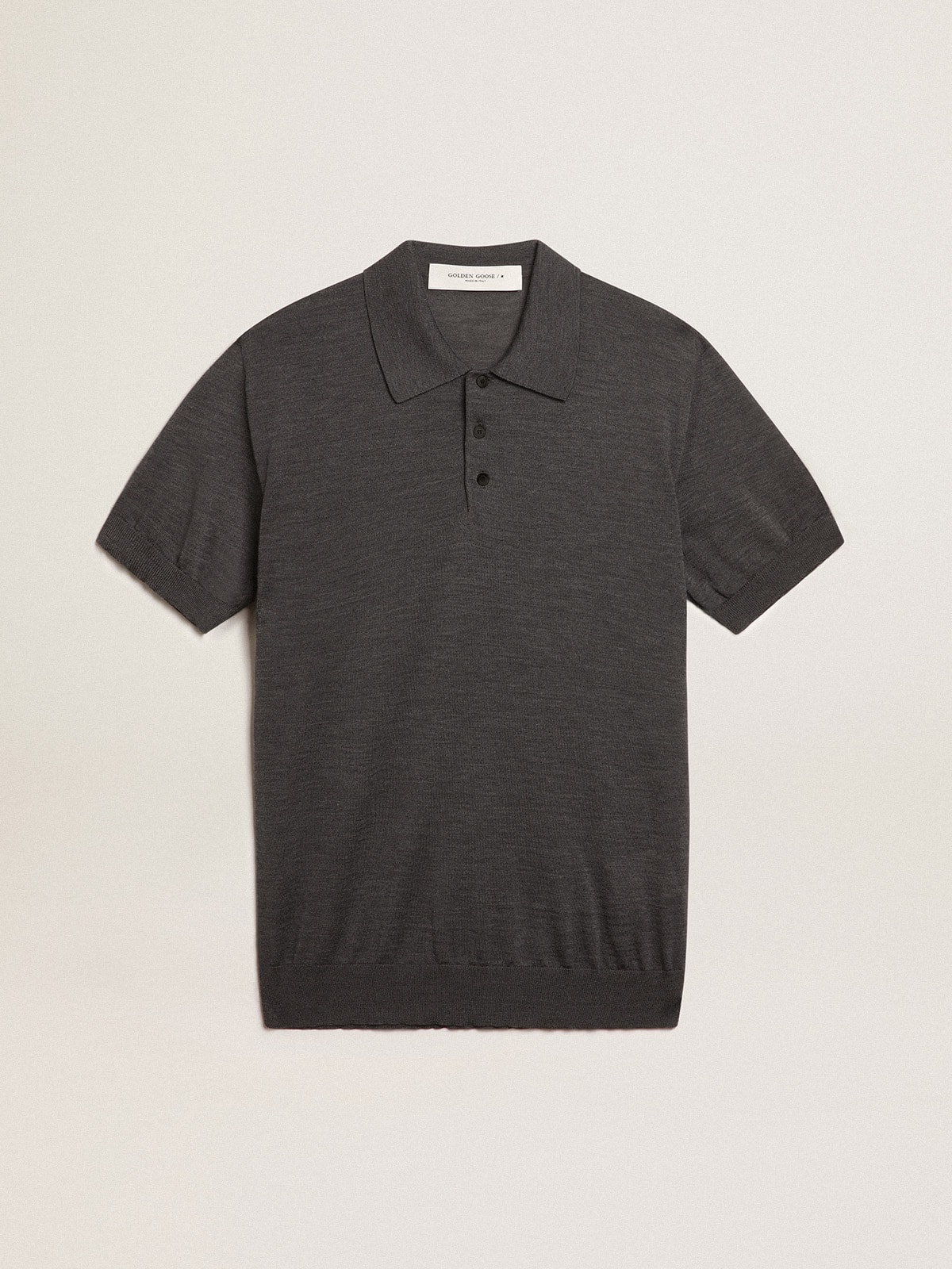 Men's short-sleeved polo shirt in gray merino wool