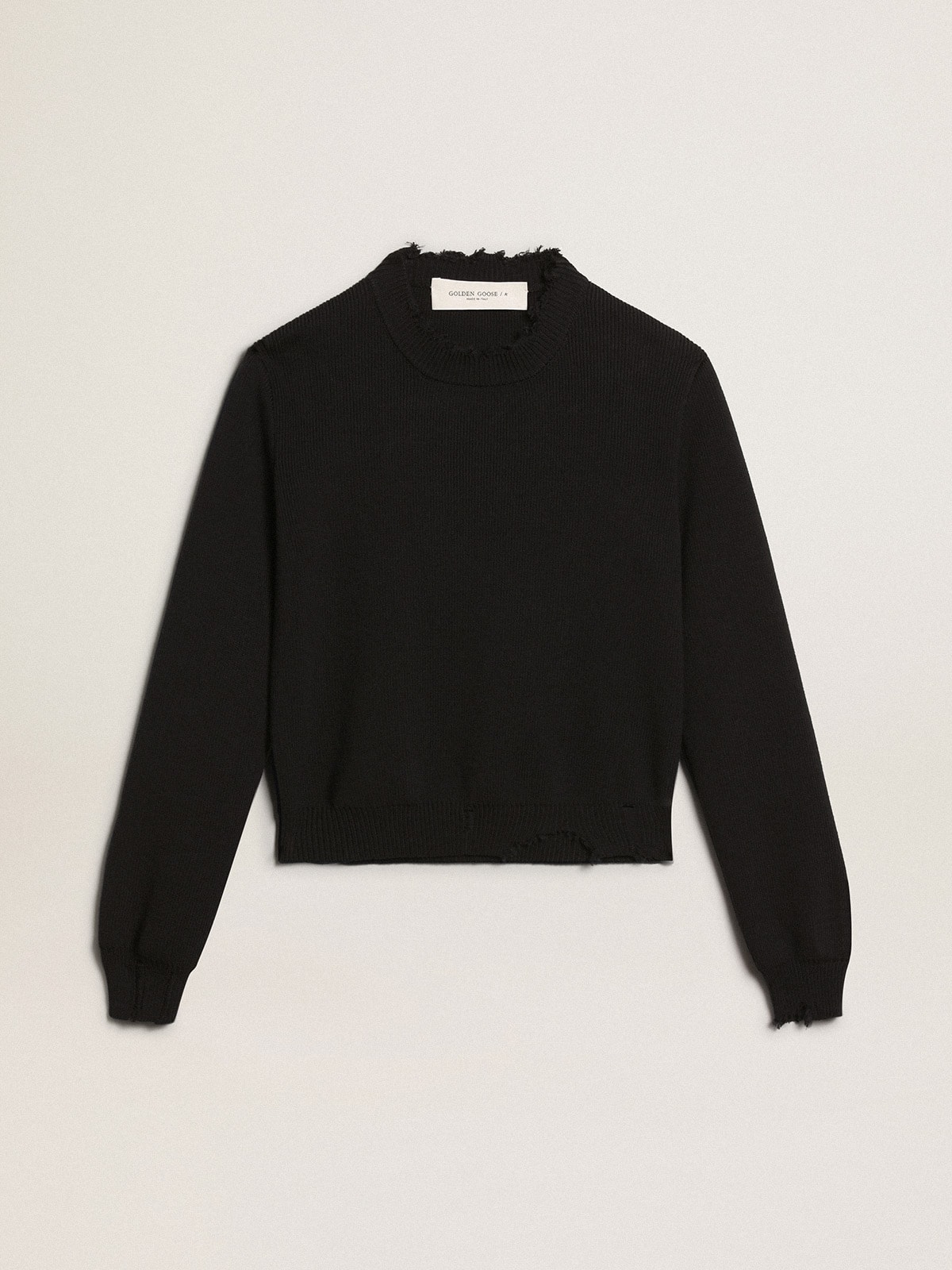 Women's round-neck sweater in dark blue cotton