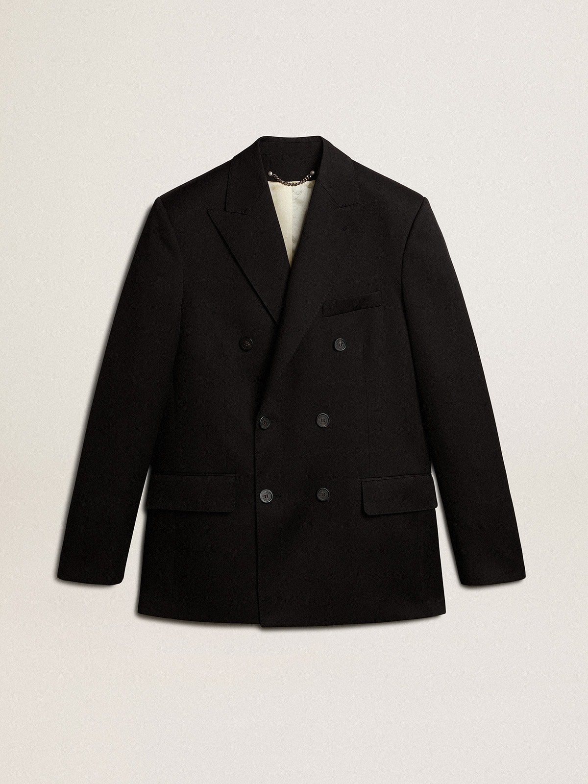 Men's black double-breasted blazer with button fastening