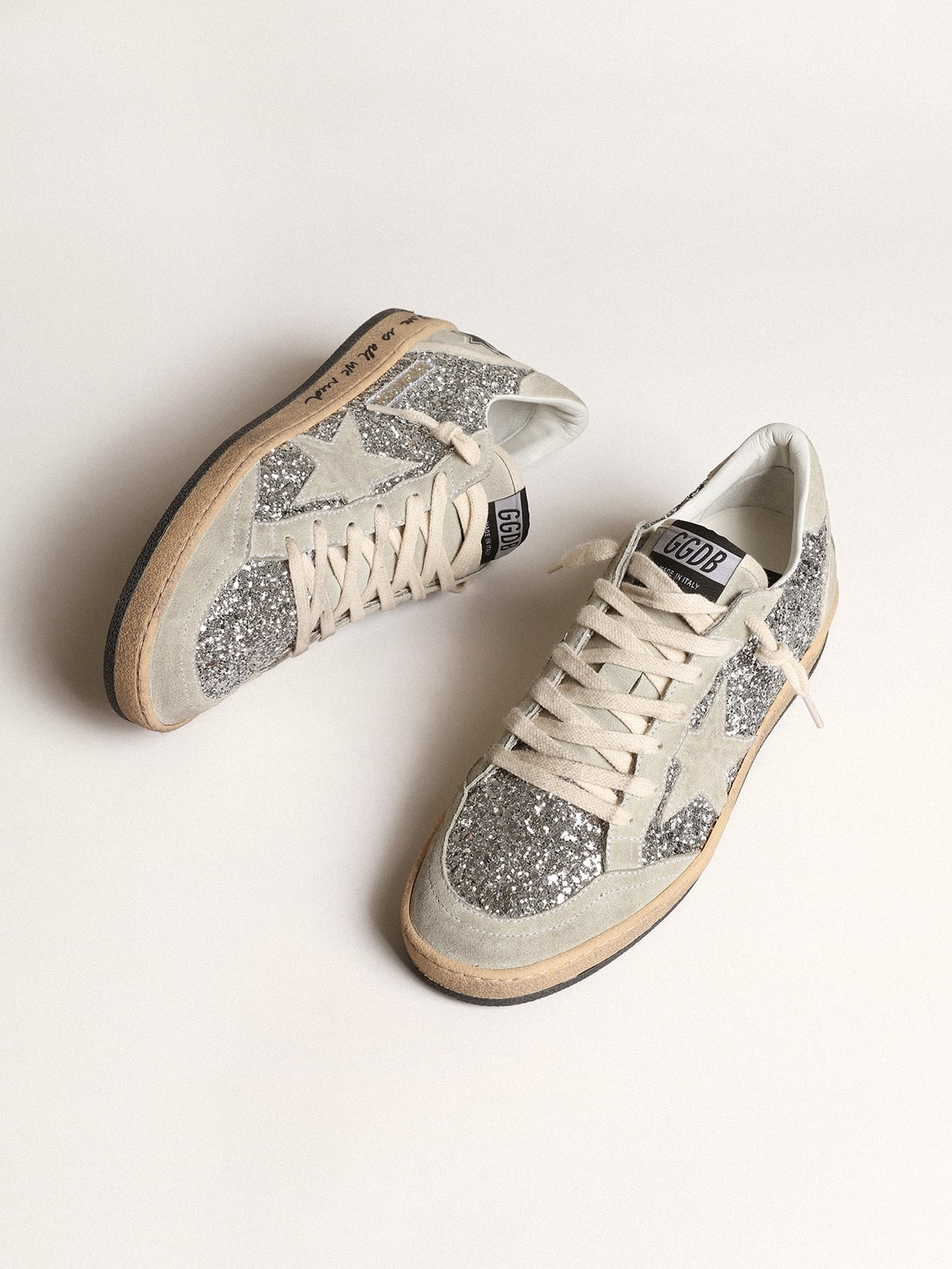 Women's Ball Star in silver glitter with ice-gray suede inserts