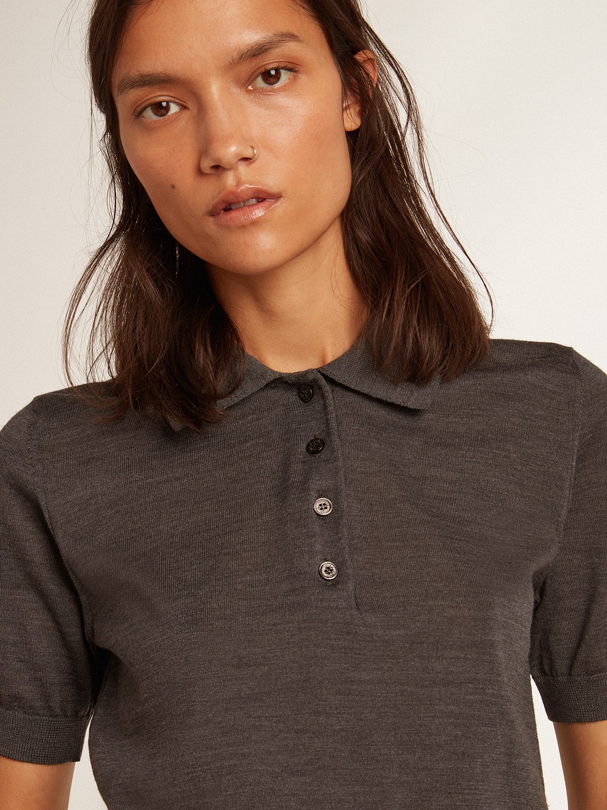 Women's polo shirt in anthracite merino wool