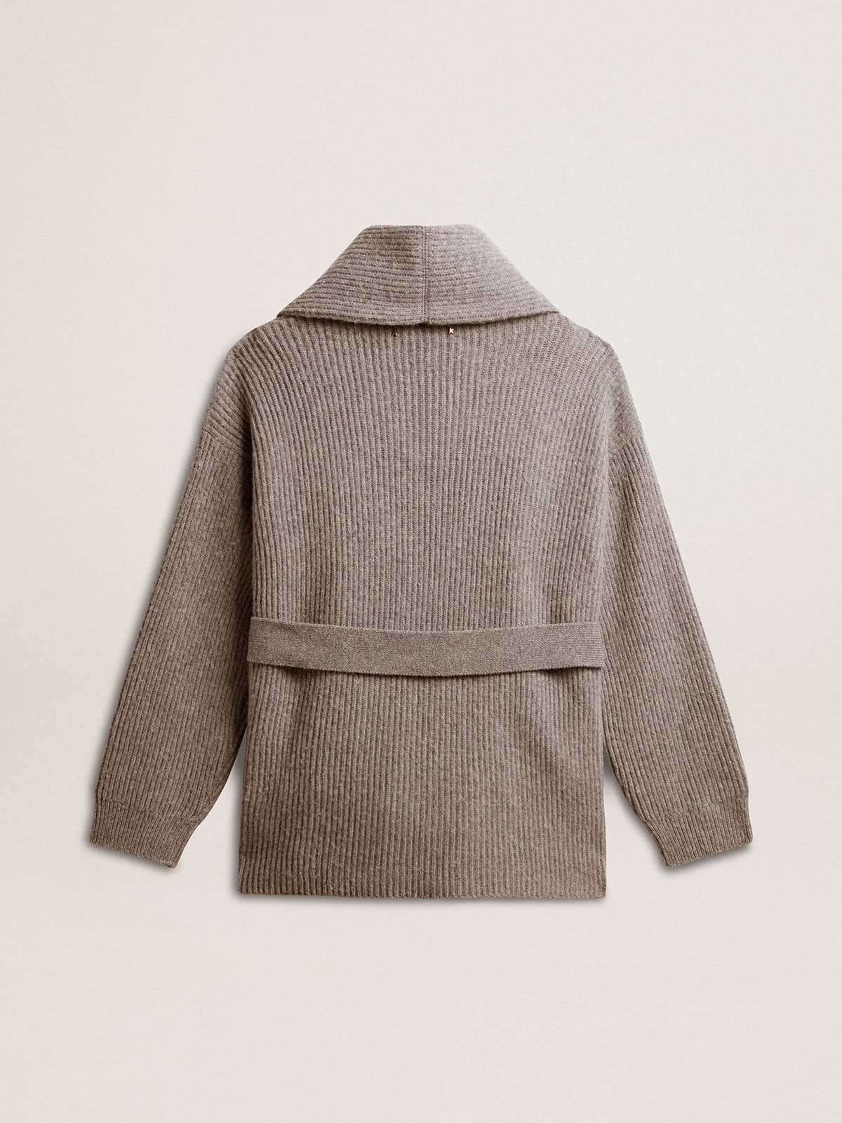 Women's cardigan in gray melange wool with embroidery on the front