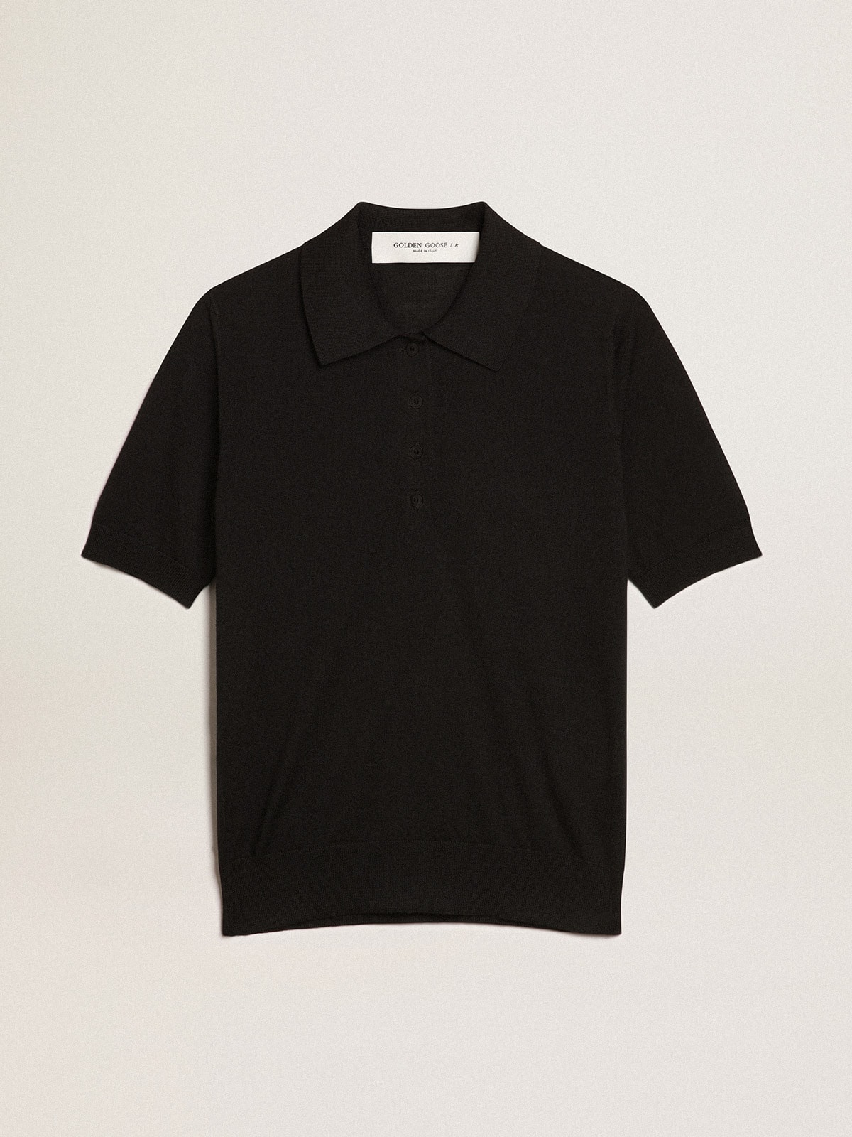 Women's polo shirt in black merino wool
