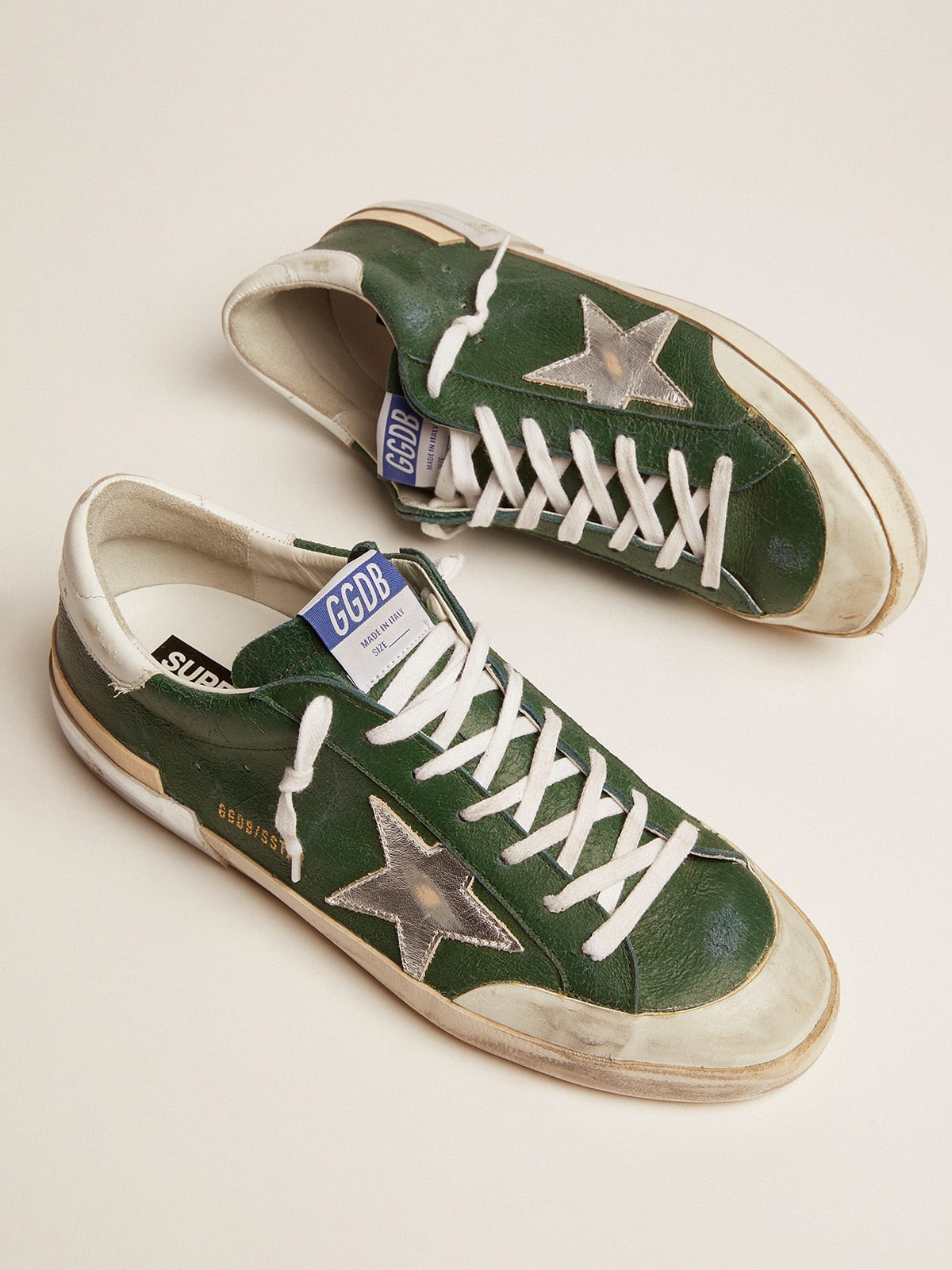 Men's Super-Star in green leather and multifoxing