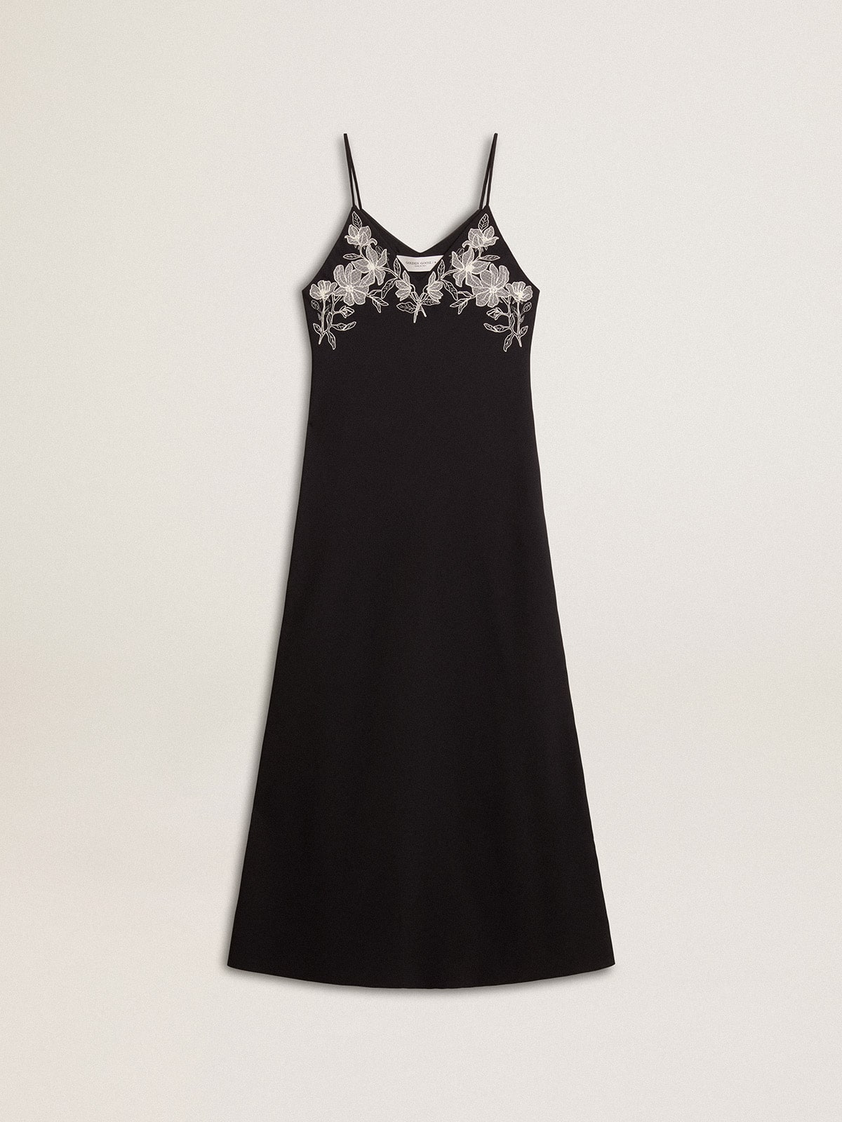 Women's black slip dress with embroidery