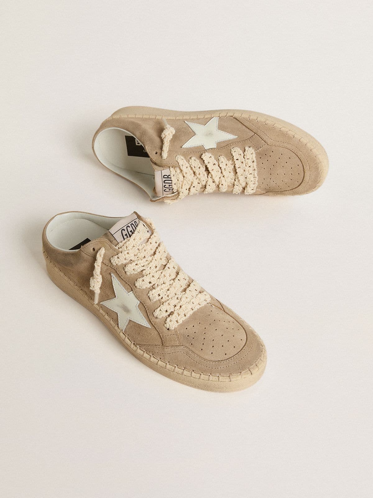 Women's Ball Star Sabot in beige suede with white leather star