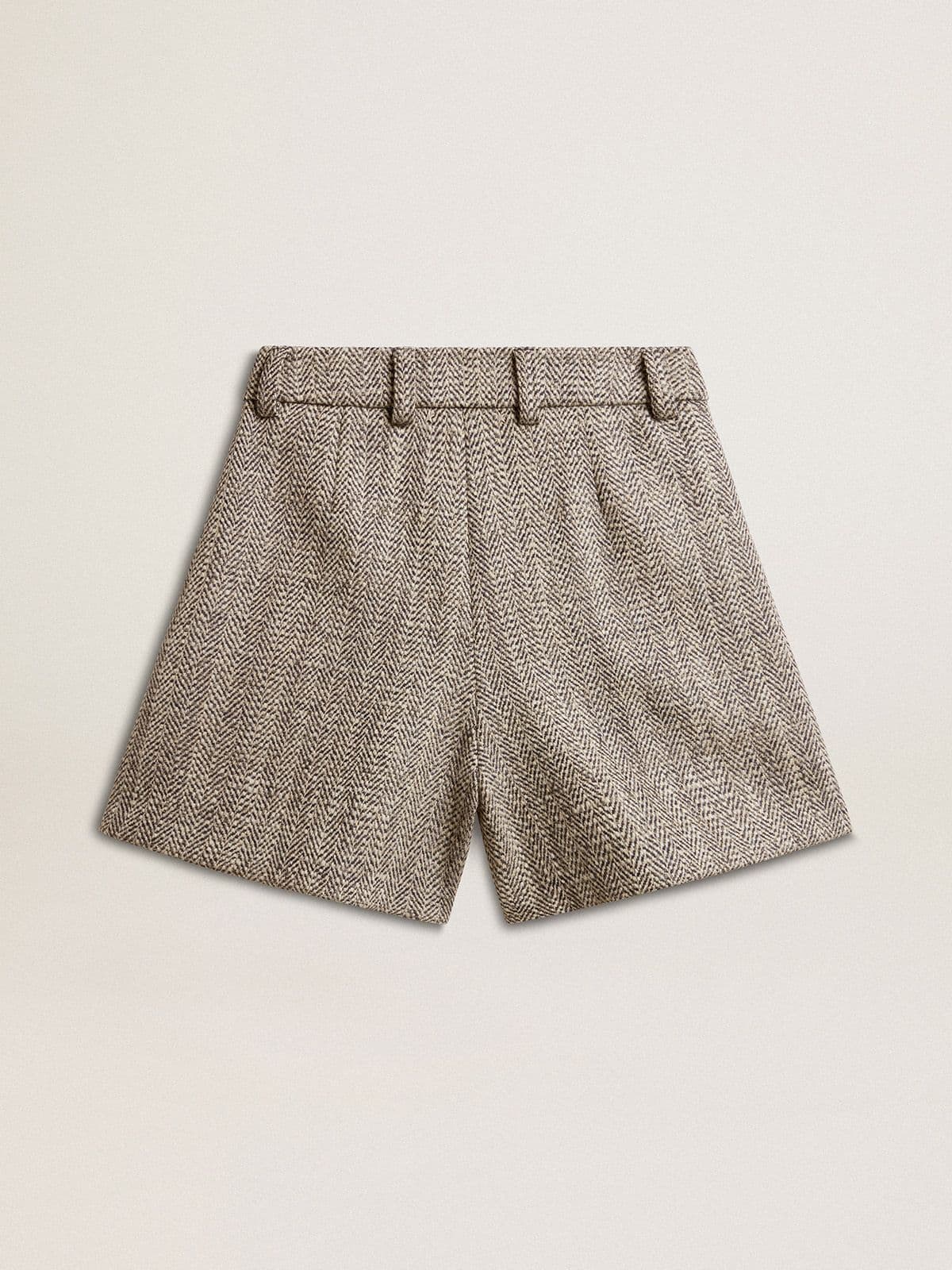 Women's ecru brown shorts in herringbone wool