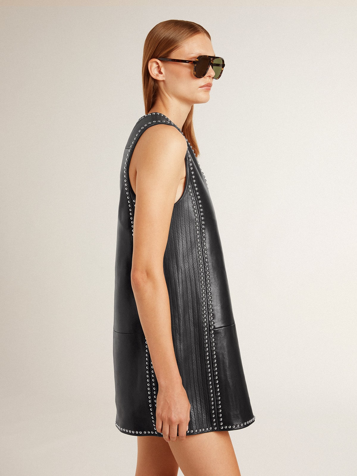 Women's black nappa leather dress with studs