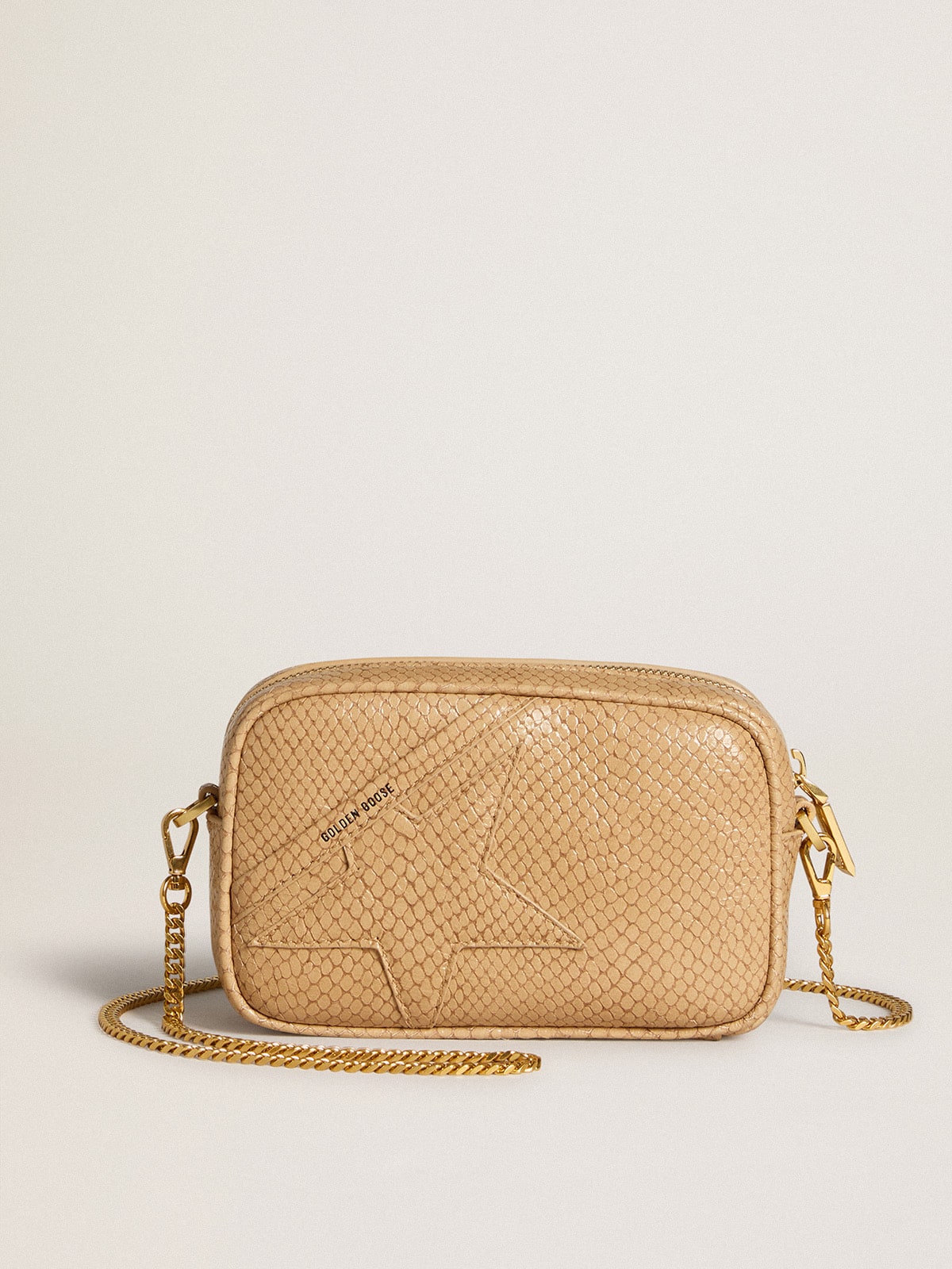 Mini Star Bag in beige snake-print leather