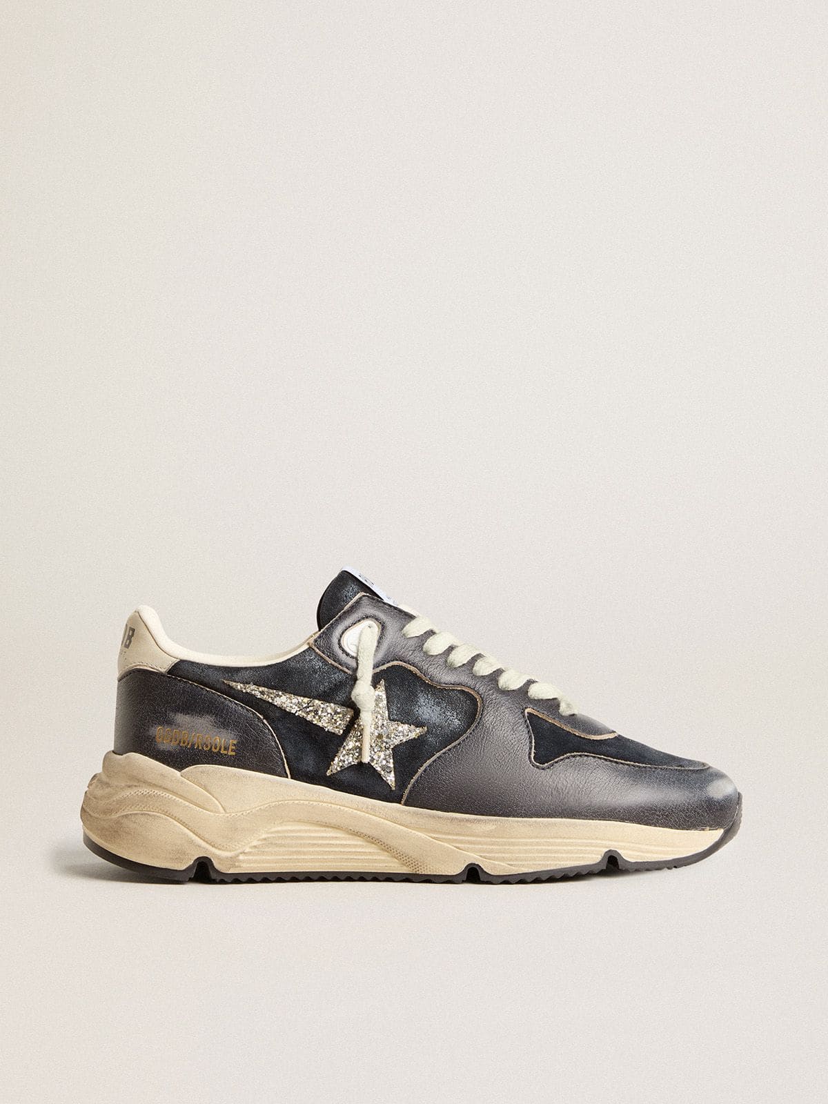 Women's Running Sole in dark blue suede with silver glitter star