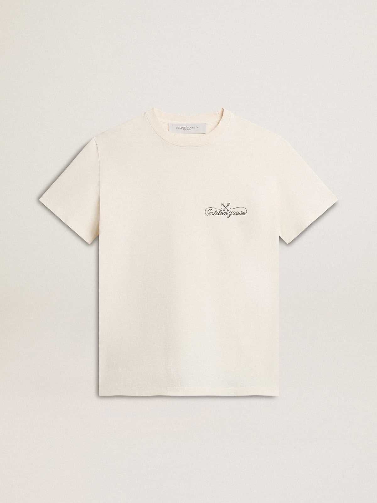 Women's T-shirt in aged white with logo on the chest