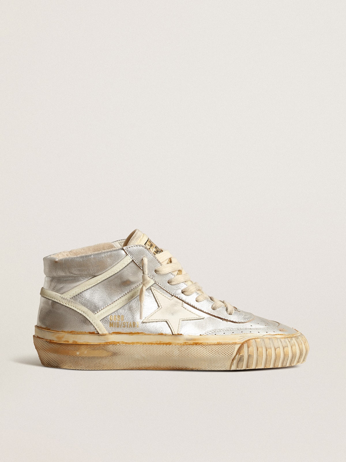 Men's Mid Star in silver metallic leather with ivory star