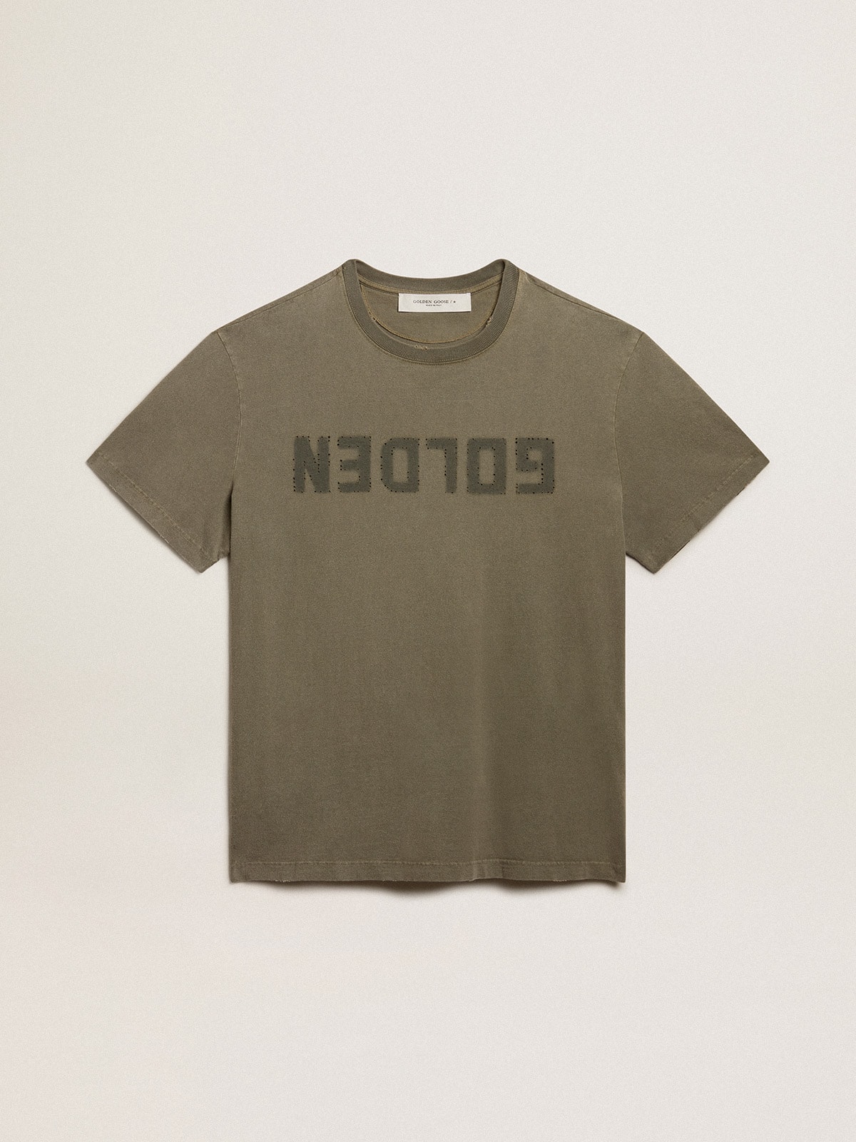 Women's olive green T-shirt with Golden lettering