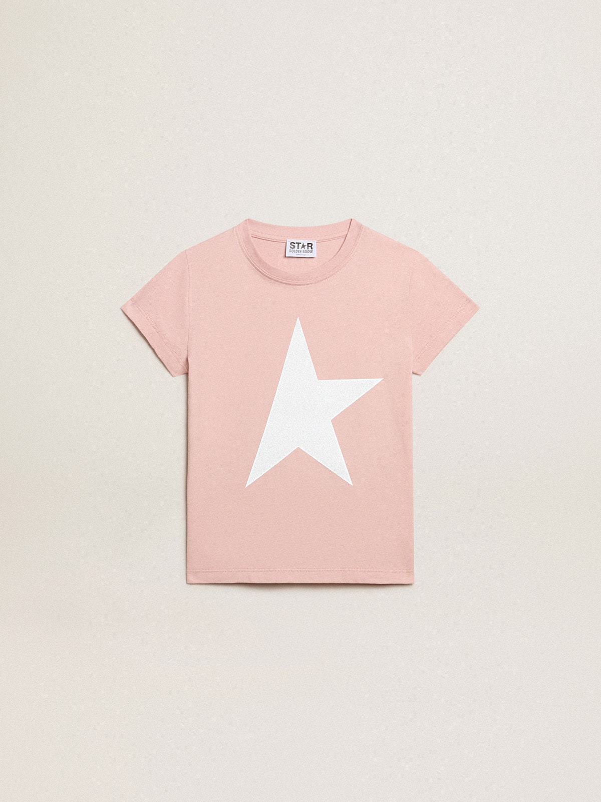 Girls' pink T-shirt with white logo and maxi star