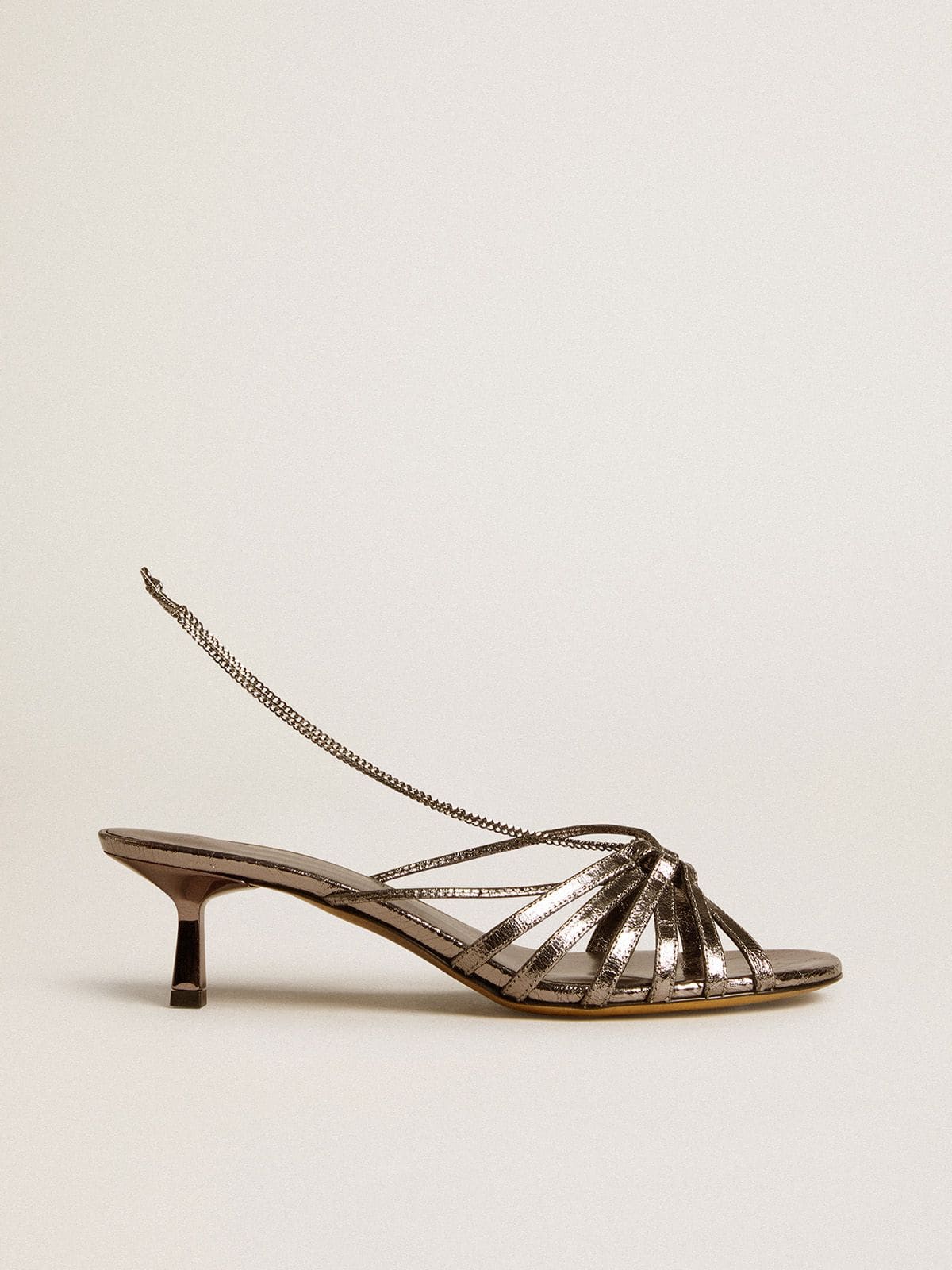 Nico kitten heel sandals in metallic gray leather