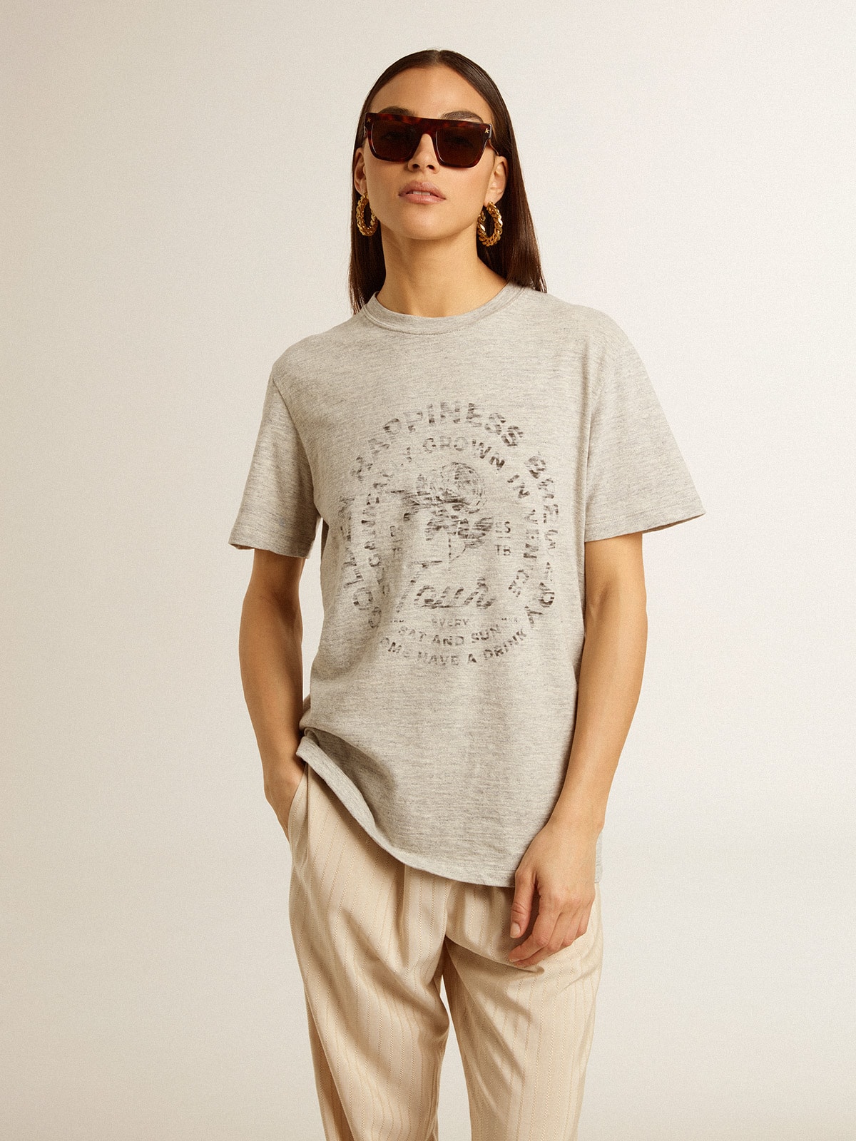 Women's T-shirt in gray melange cotton with seasonal print