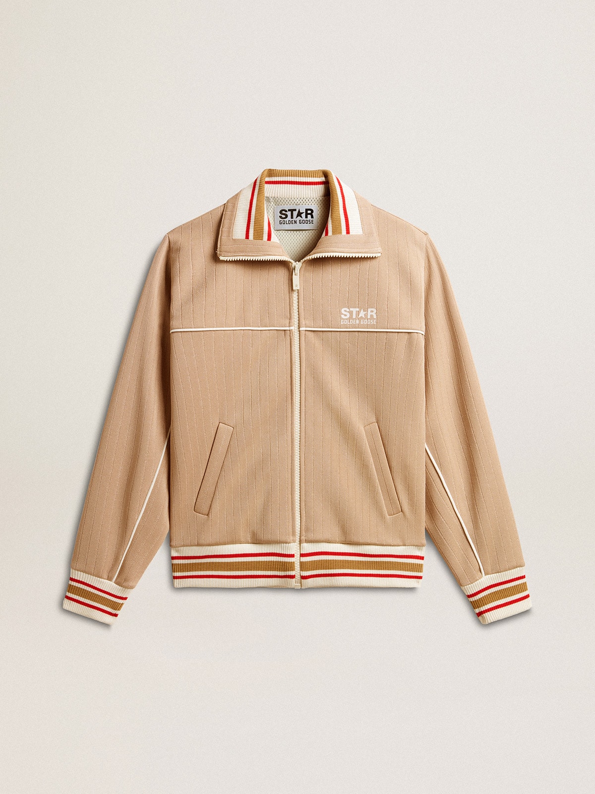Women's light beige zipped sweatshirt with white logo