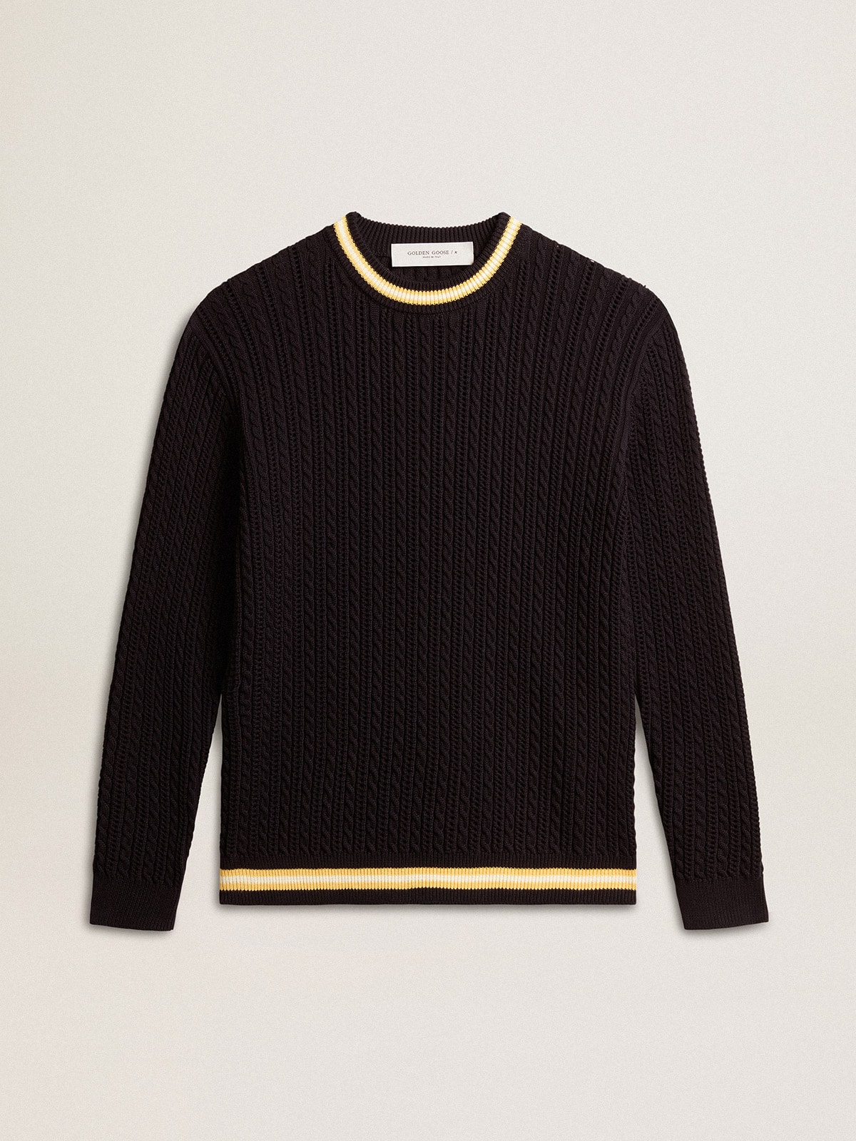 Men's blue round-neck sweater with contrasting ribbing